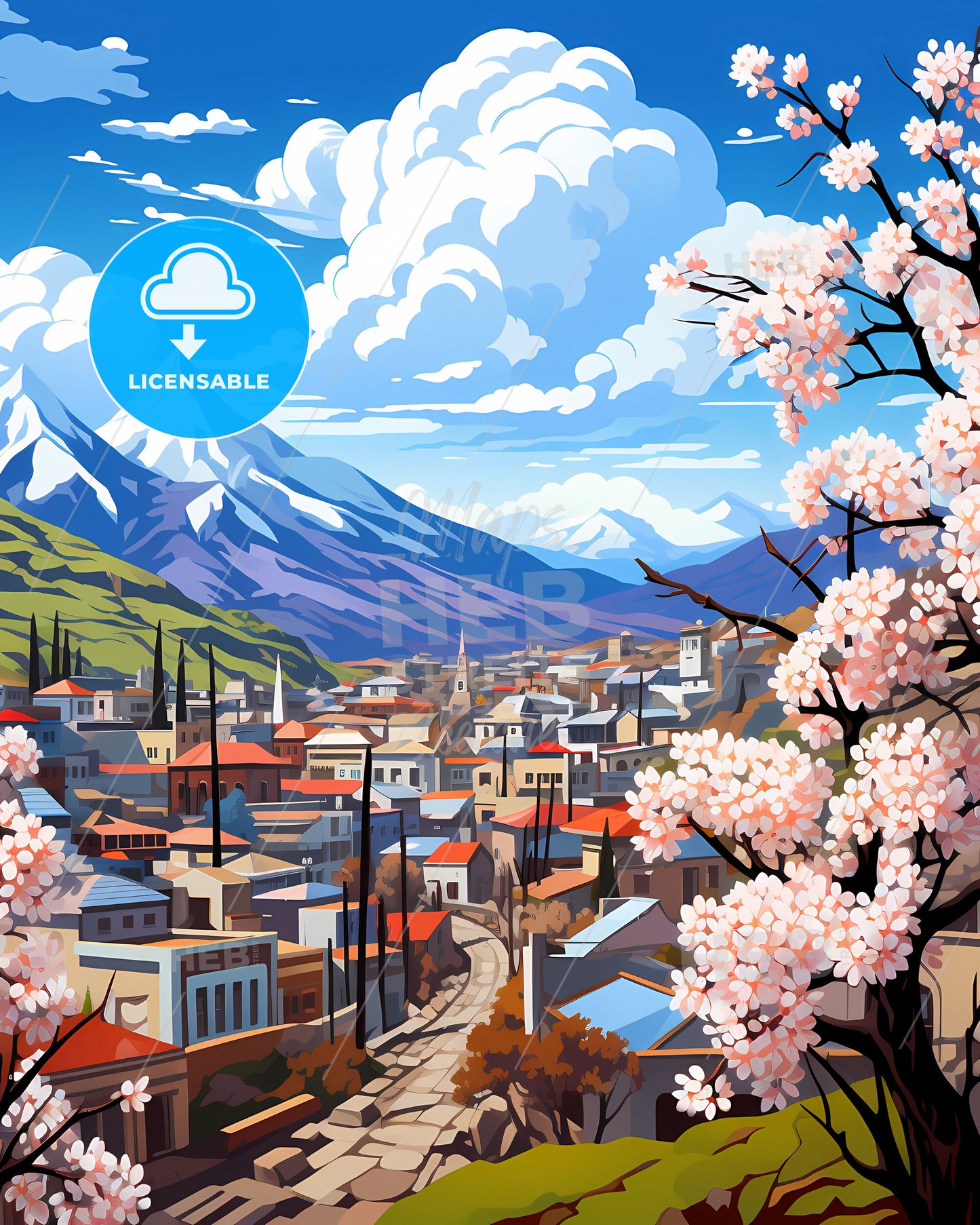 Vibrant Painting Captures Salta, Argentina's Skyline with Mountains and Trees