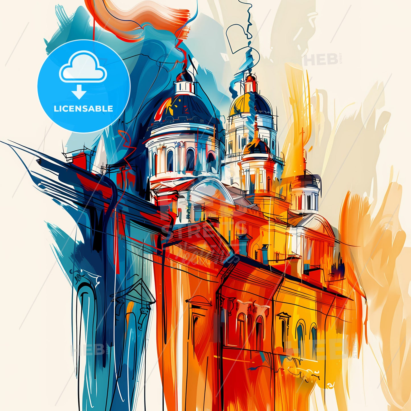 Vibrant Самара, Russia - A Painting Of A Building With A Colorful Background