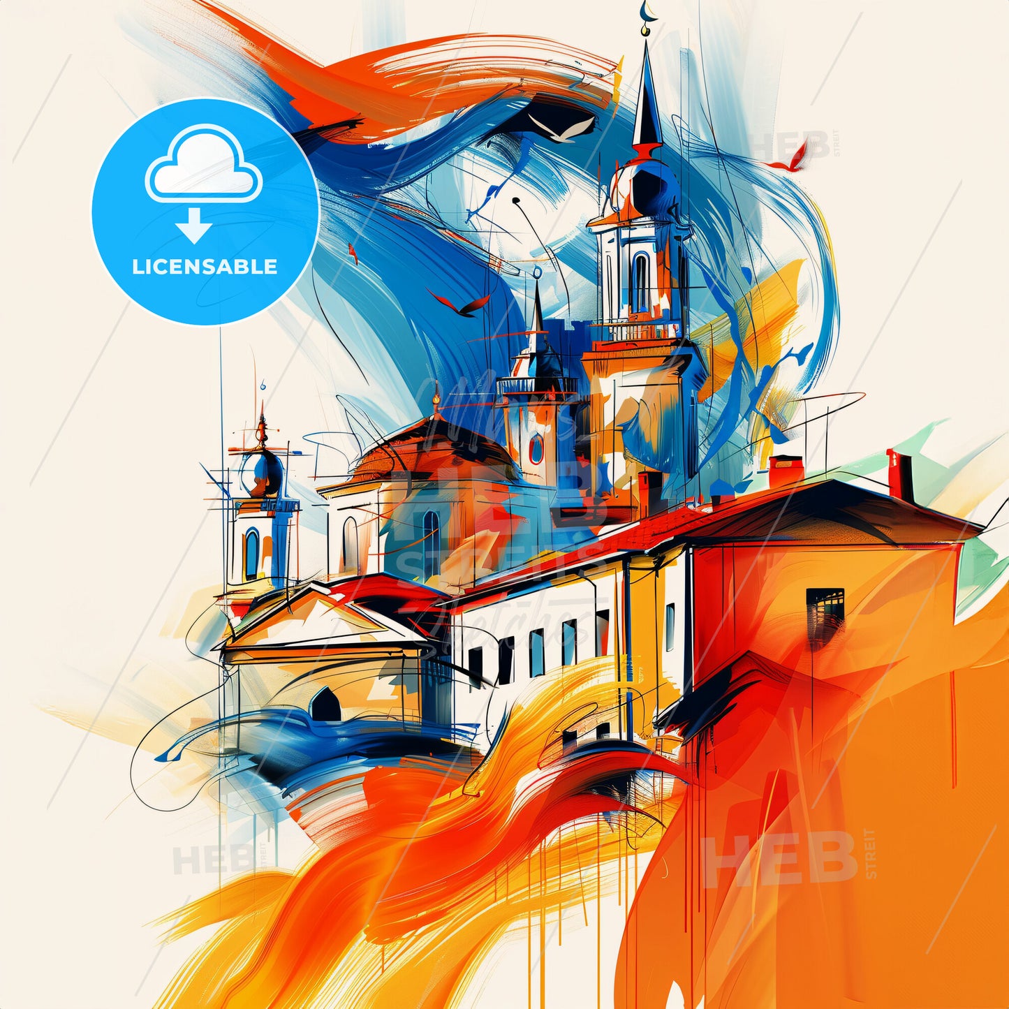 Vibrant Samsun, Turkey - A Painting Of A Building With Towers And A Colorful Background