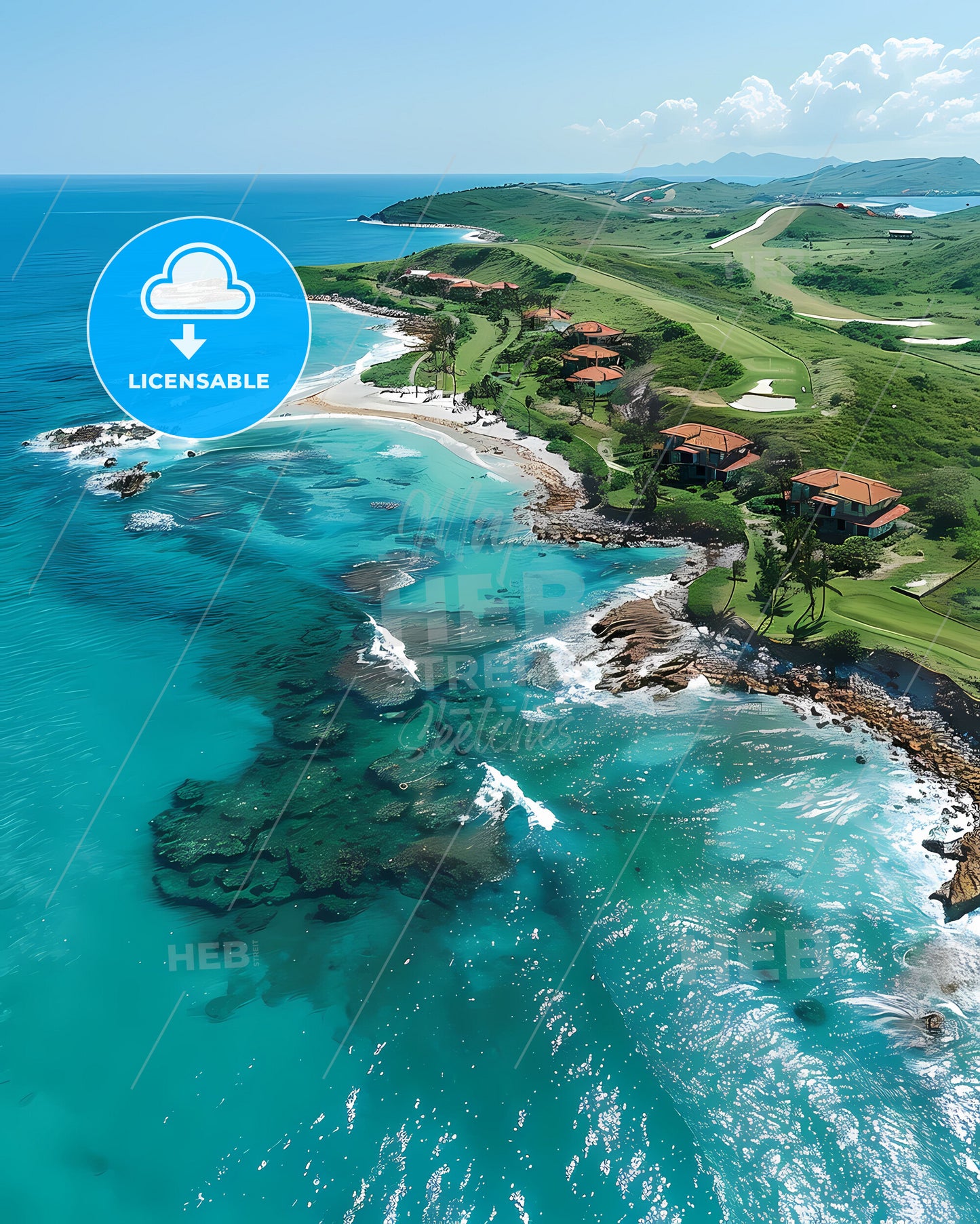 Aerial View, North America, San Andres and Providencia, Beach, Land, Painting, Art