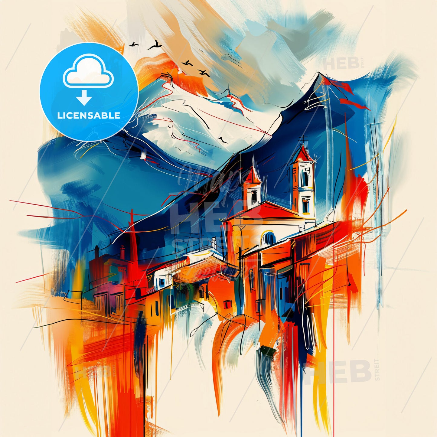 Vibrant San Blas, Spain - A Painting Of A Mountain Town