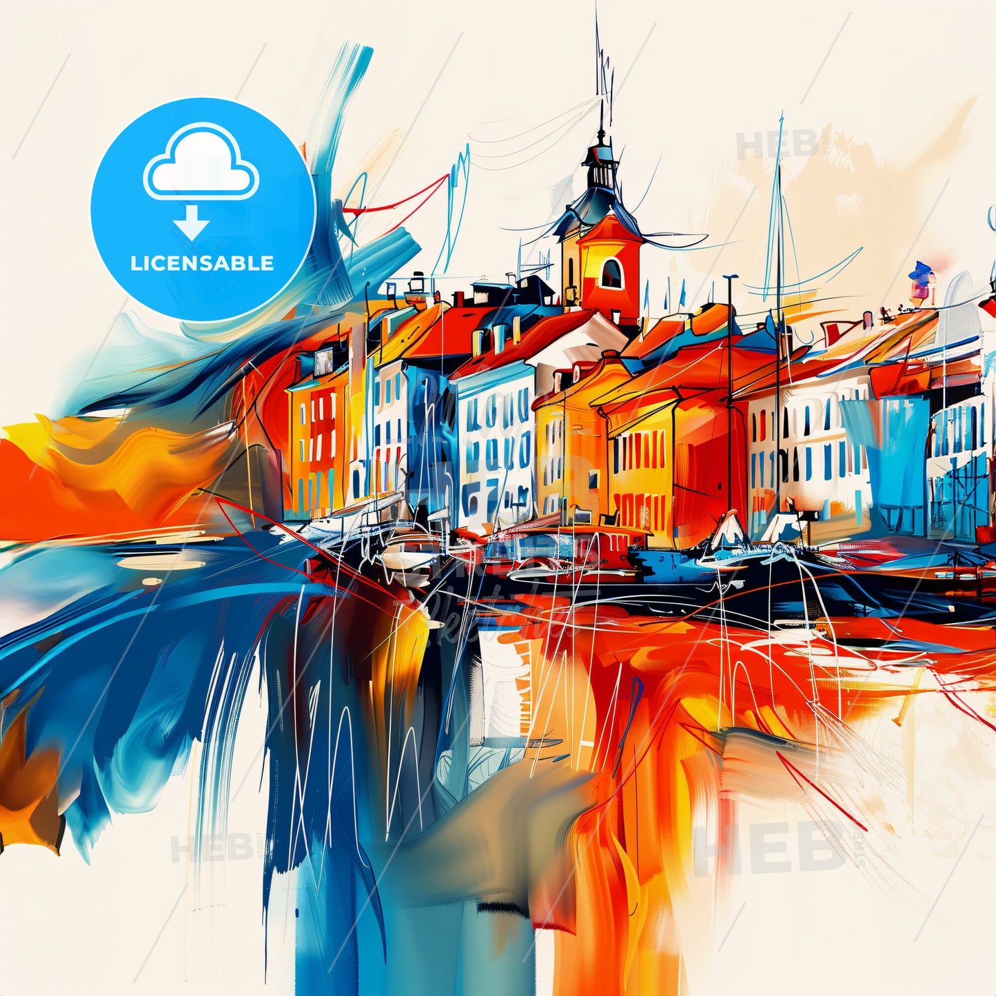 Vibrant Sandefjord, Norway - A Colorful Painting Of Buildings And A Body Of Water