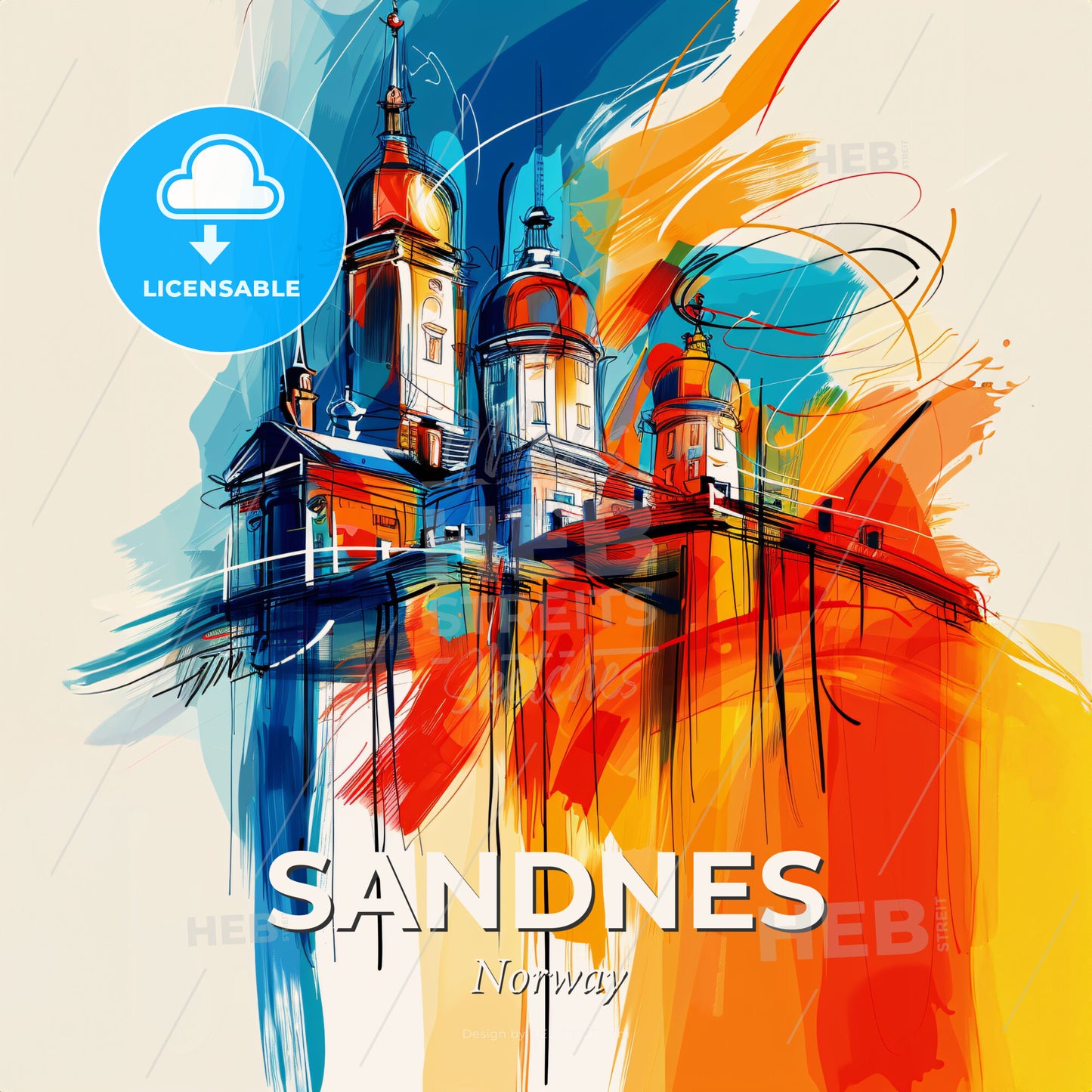 Vibrant Sandnes, Norway - A Painting Of A Building - Square format print template