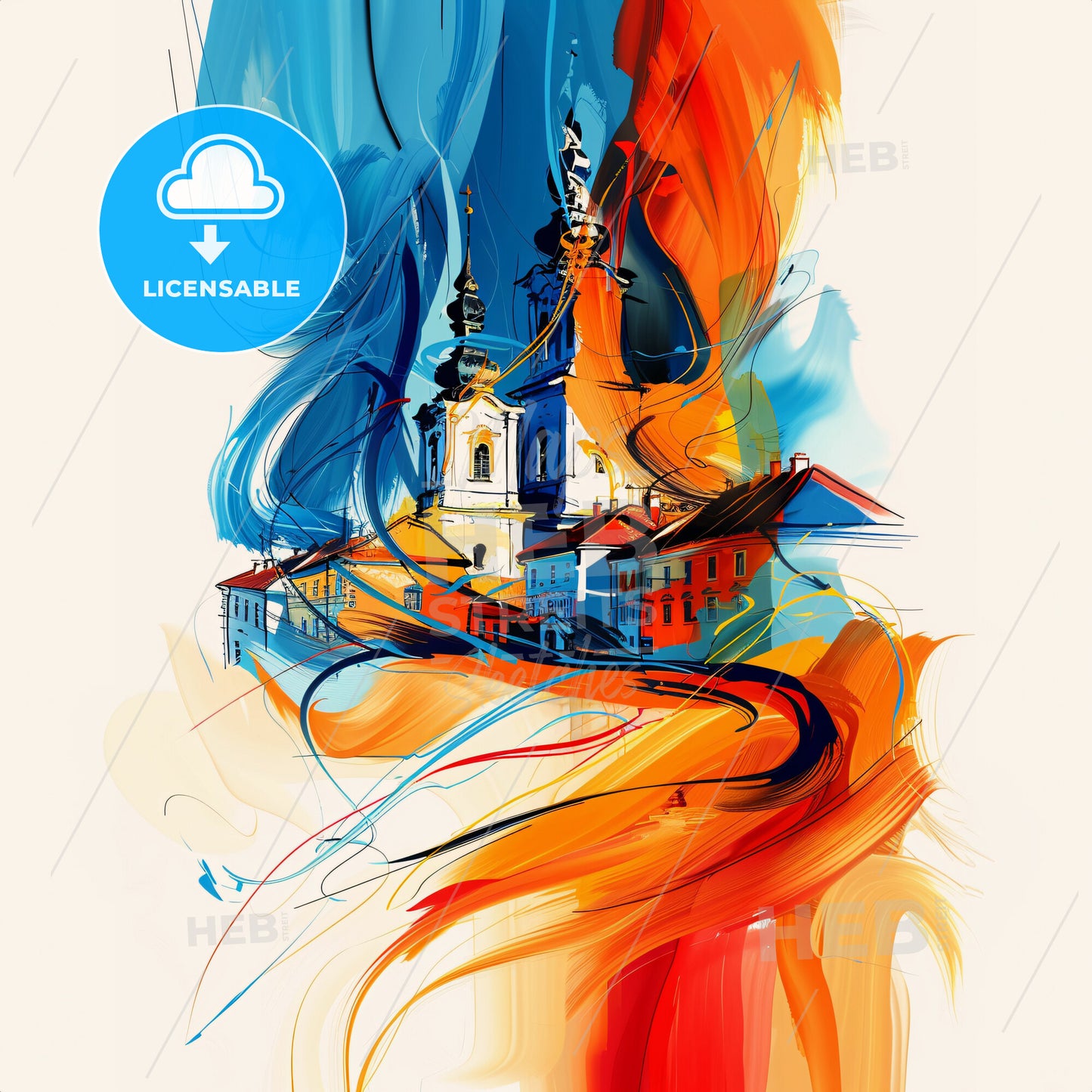 Vibrant Sankt Pölten, Austria - A Painting Of A Building With A Colorful Brushstroke