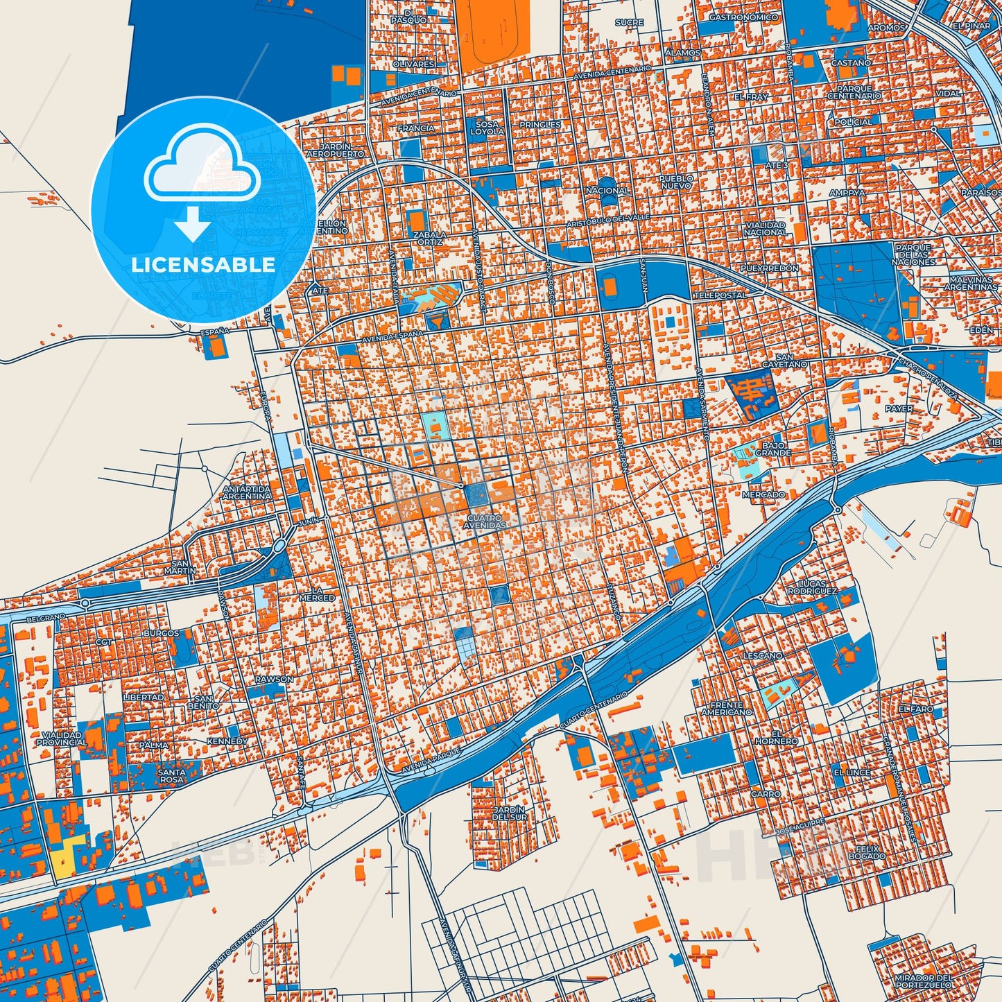 Colorful San Luis Street Map with Labels and Buildings