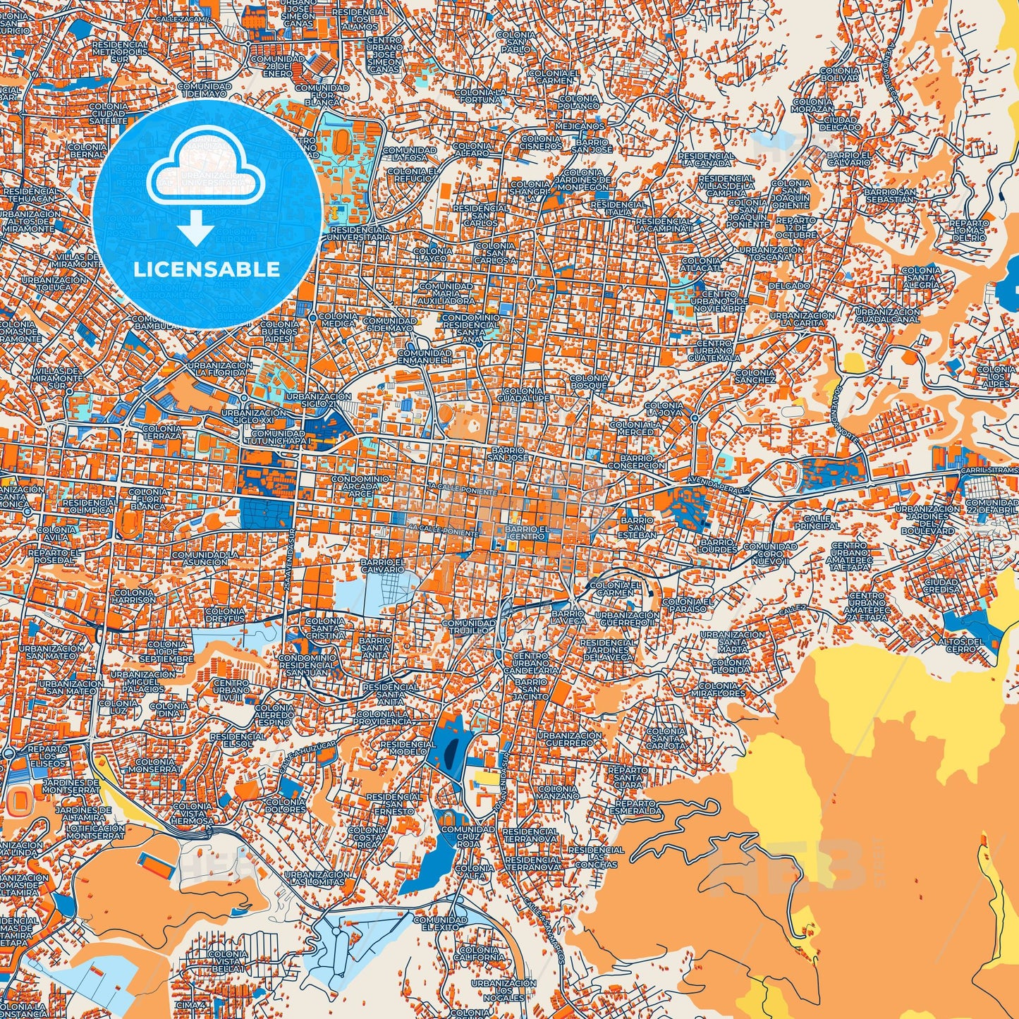 Colorful San Salvador Street Map with Labels and Buildings