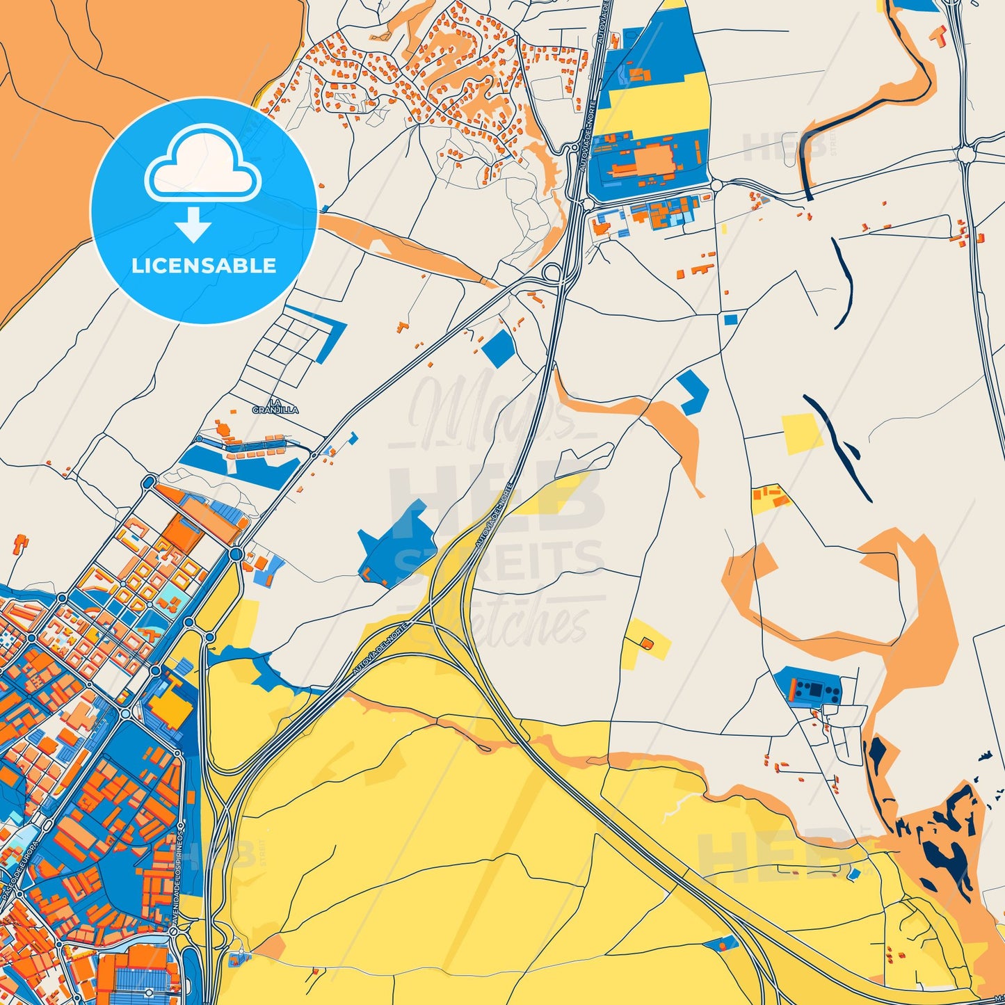 Colorful San Sebastián de los Reyes Street Map with Labels and Buildings