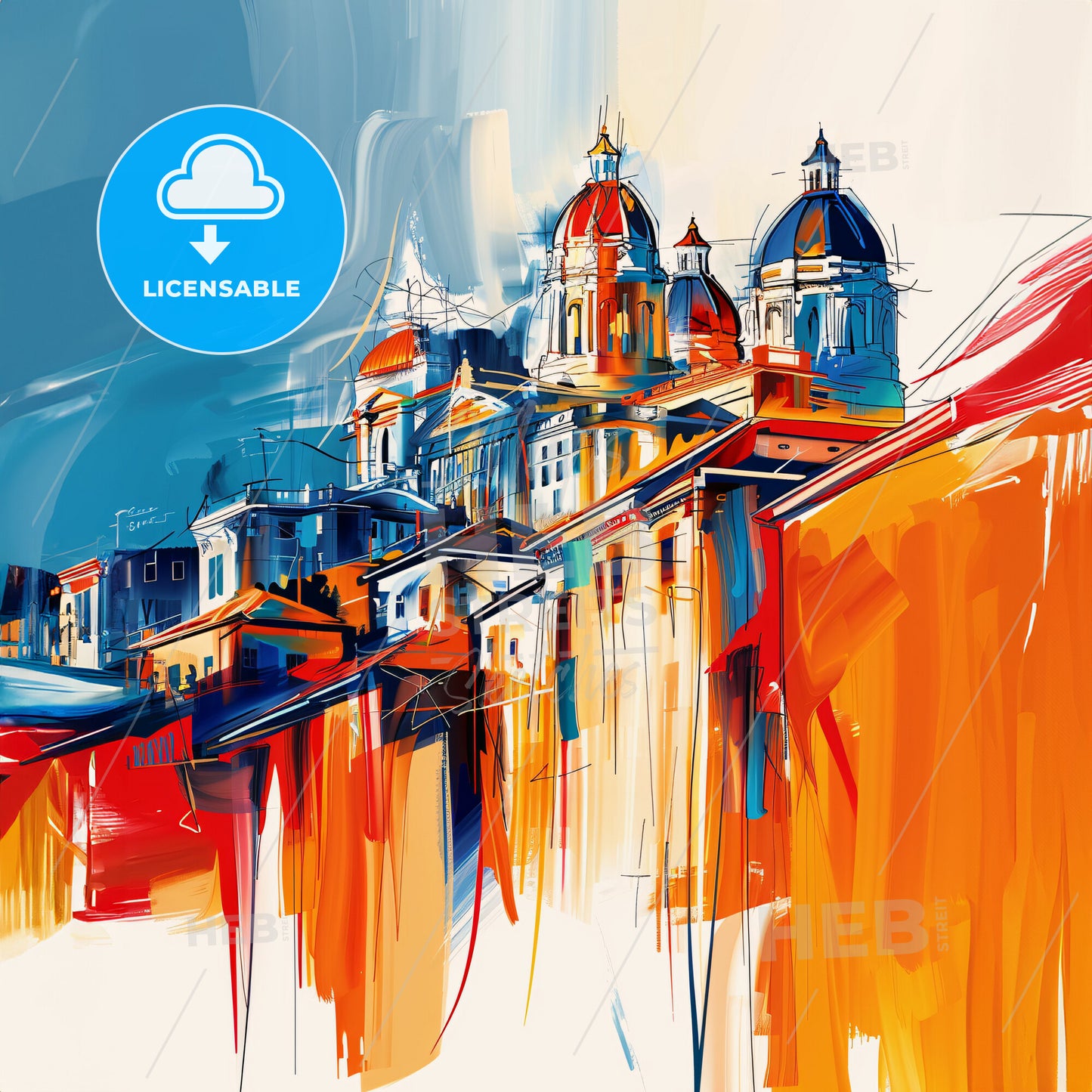 Vibrant Santa Ana, California - A Painting Of A Building With Domes