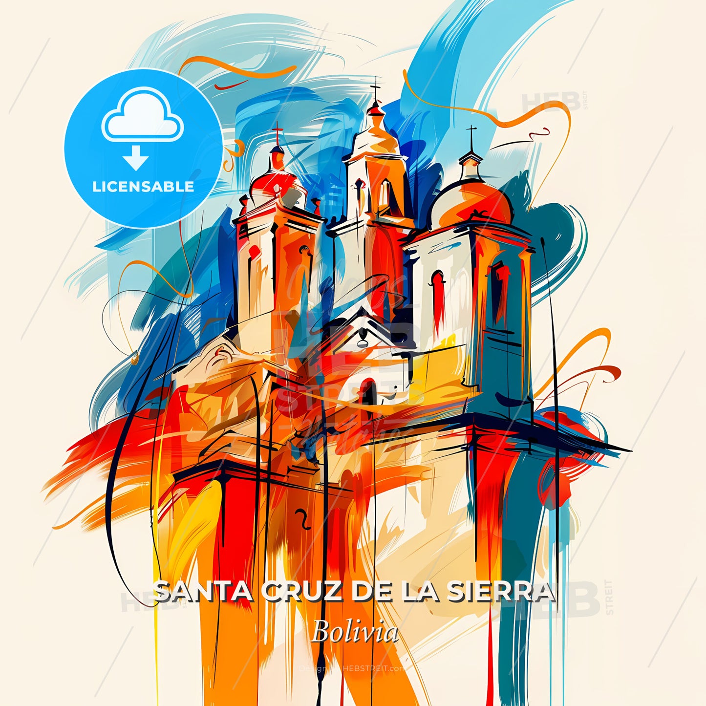 Vibrant Santa Cruz De La Sierra, Bolivia - A Painting Of A Building - Square format print template