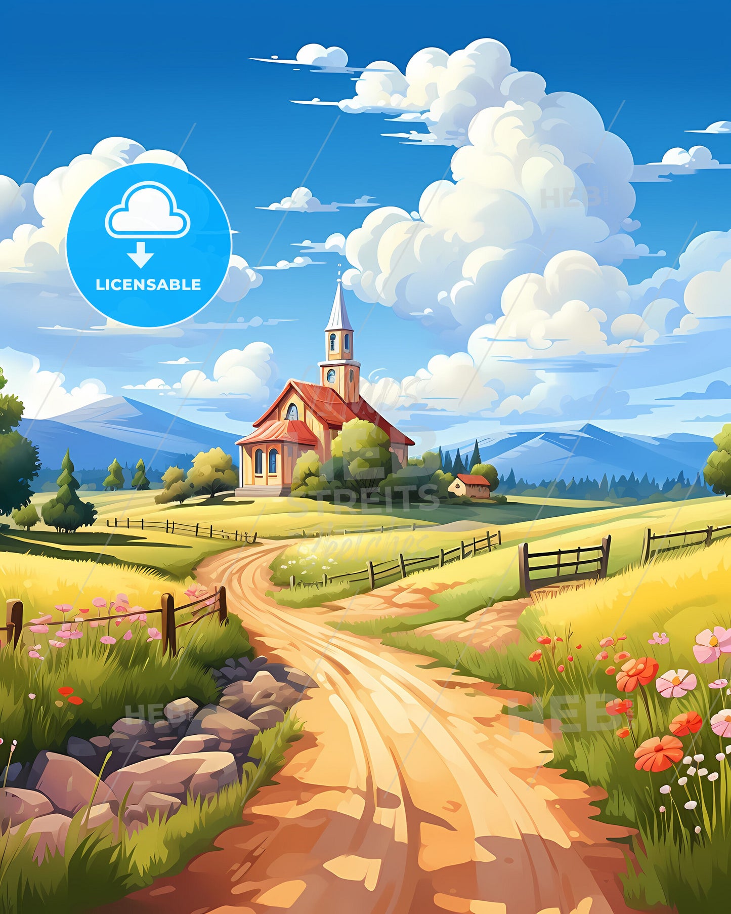 Artistic Skyline of Santa Fe de la Vera Cruz Argentina Landscape Painting with Road Church and Vibrant Colors