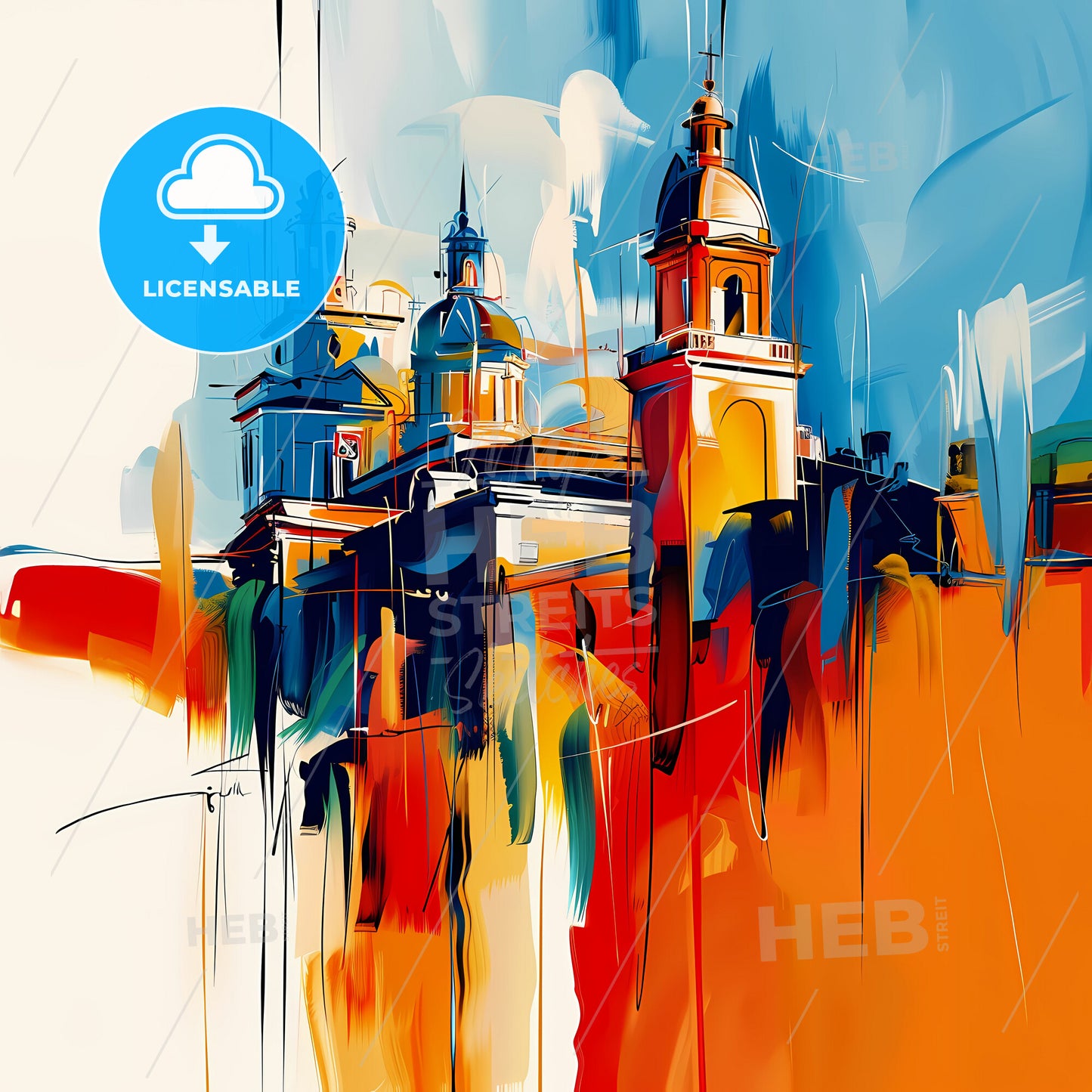 Vibrant Santa Maria, California - A Painting Of A Building With Towers