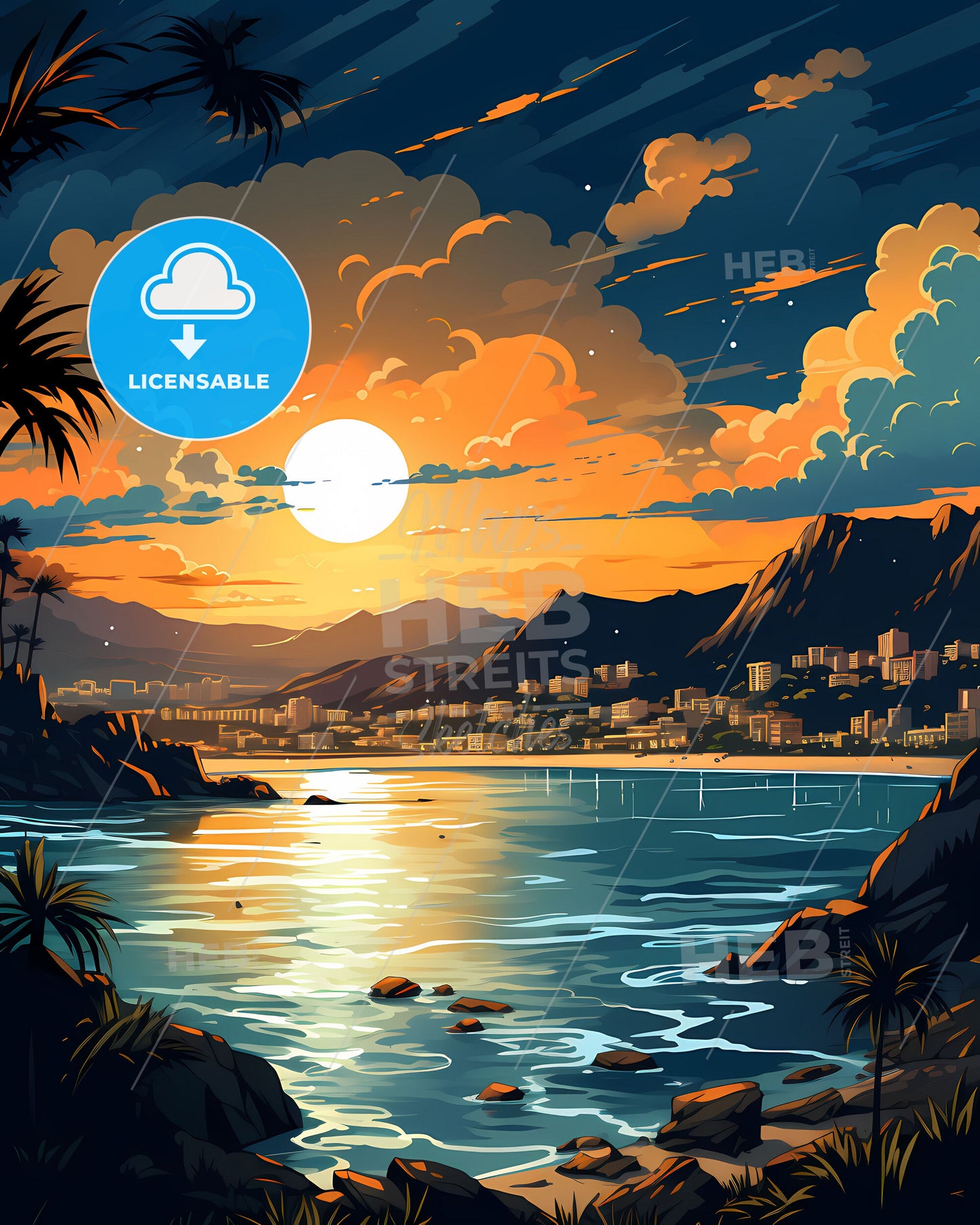 Artistic Panorama of Santa Marta Colombia Skyline at Sunset