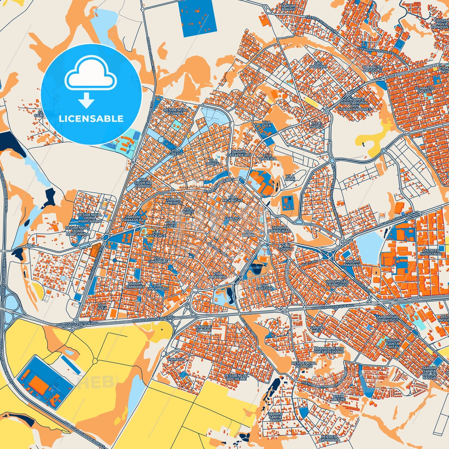 Colorful Santa Barbara d Oeste Street Map with Labels and Buildings