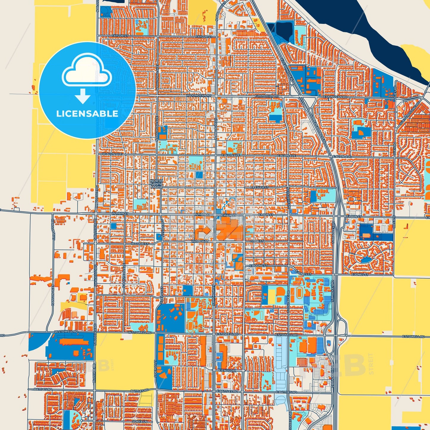 Colorful Santa Maria Street Map with Labels and Buildings