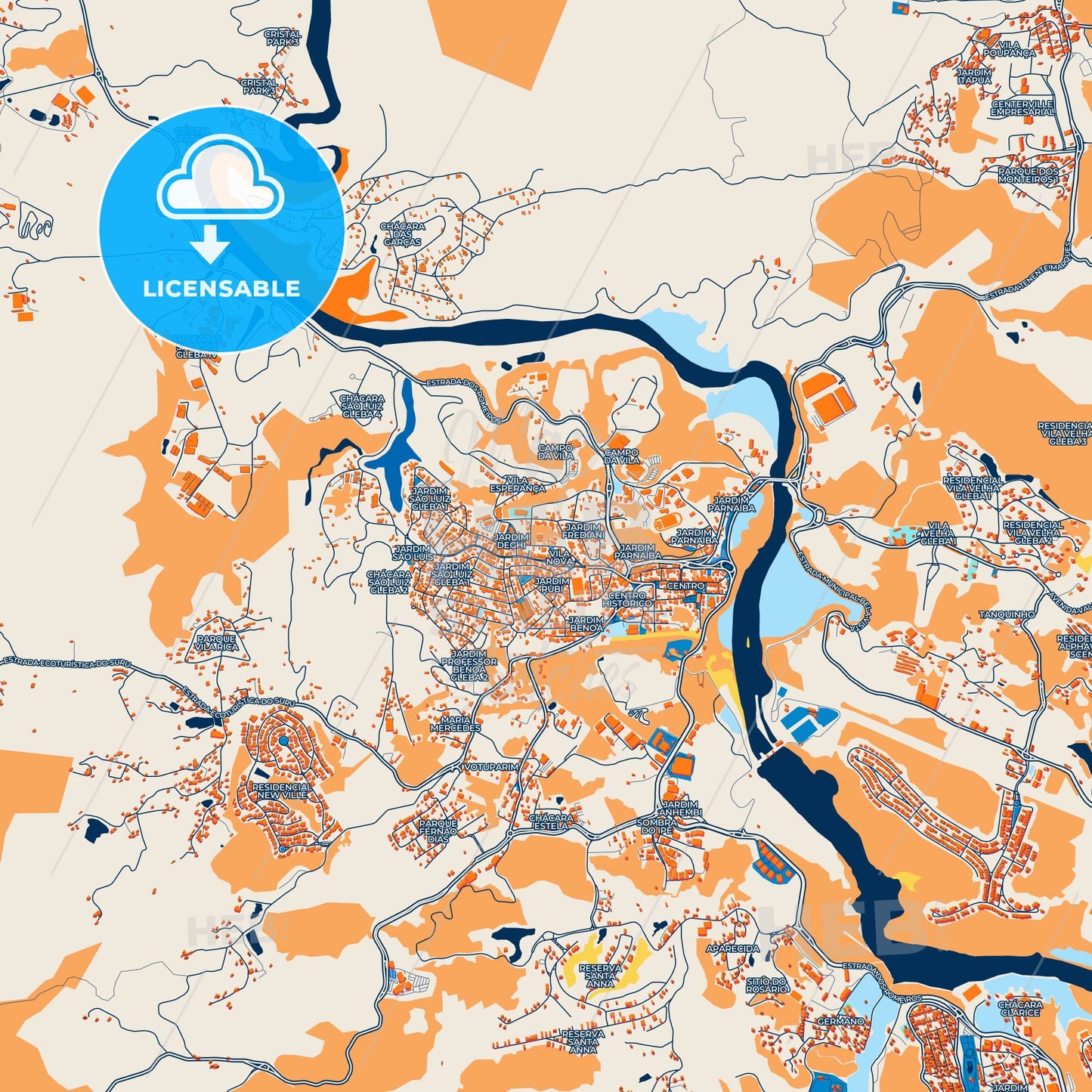 Colorful Santana de Parnaiba Street Map with Labels and Buildings