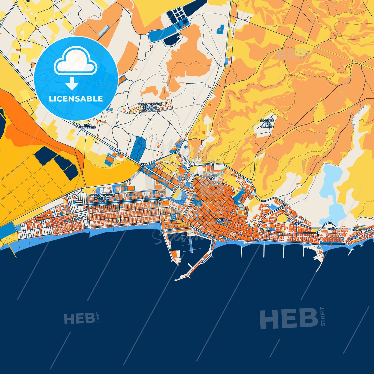 Colorful Santa Pola Street Map with Labels and Buildings