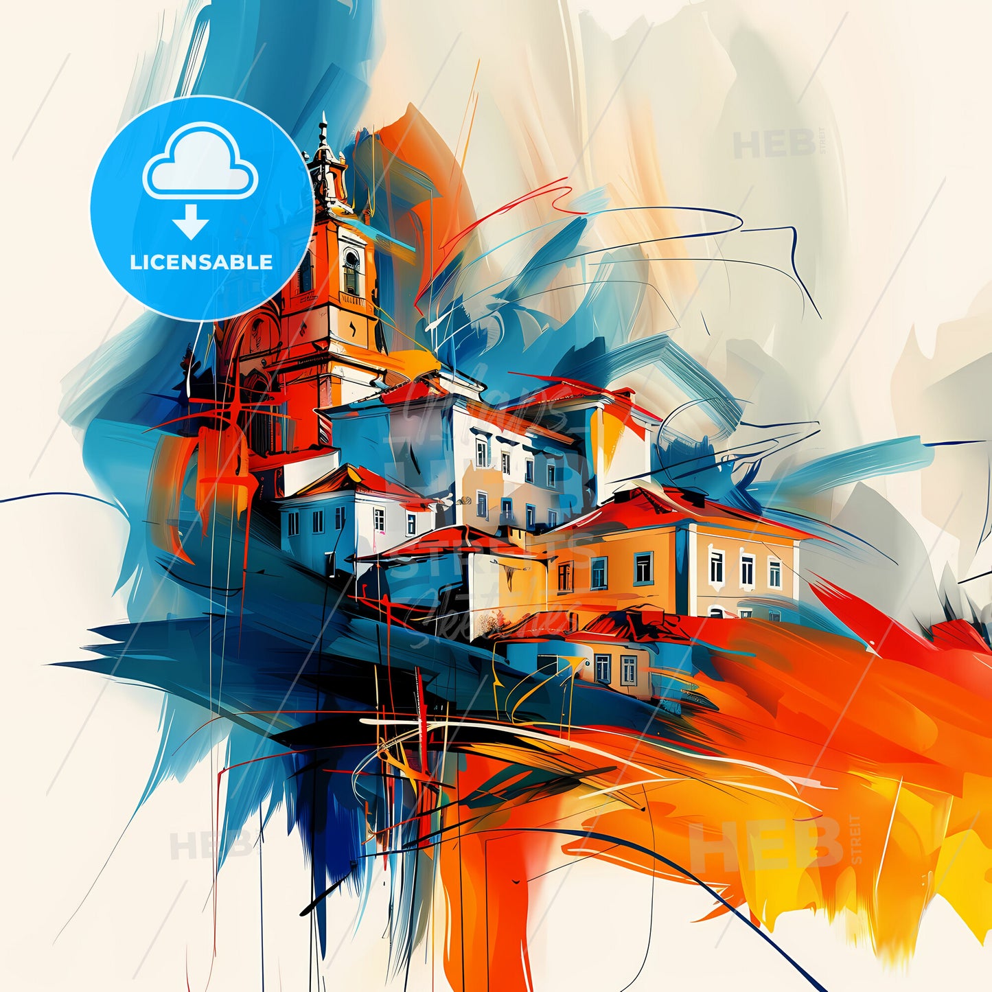 Vibrant Santarém, Portugal - A Painting Of A Building