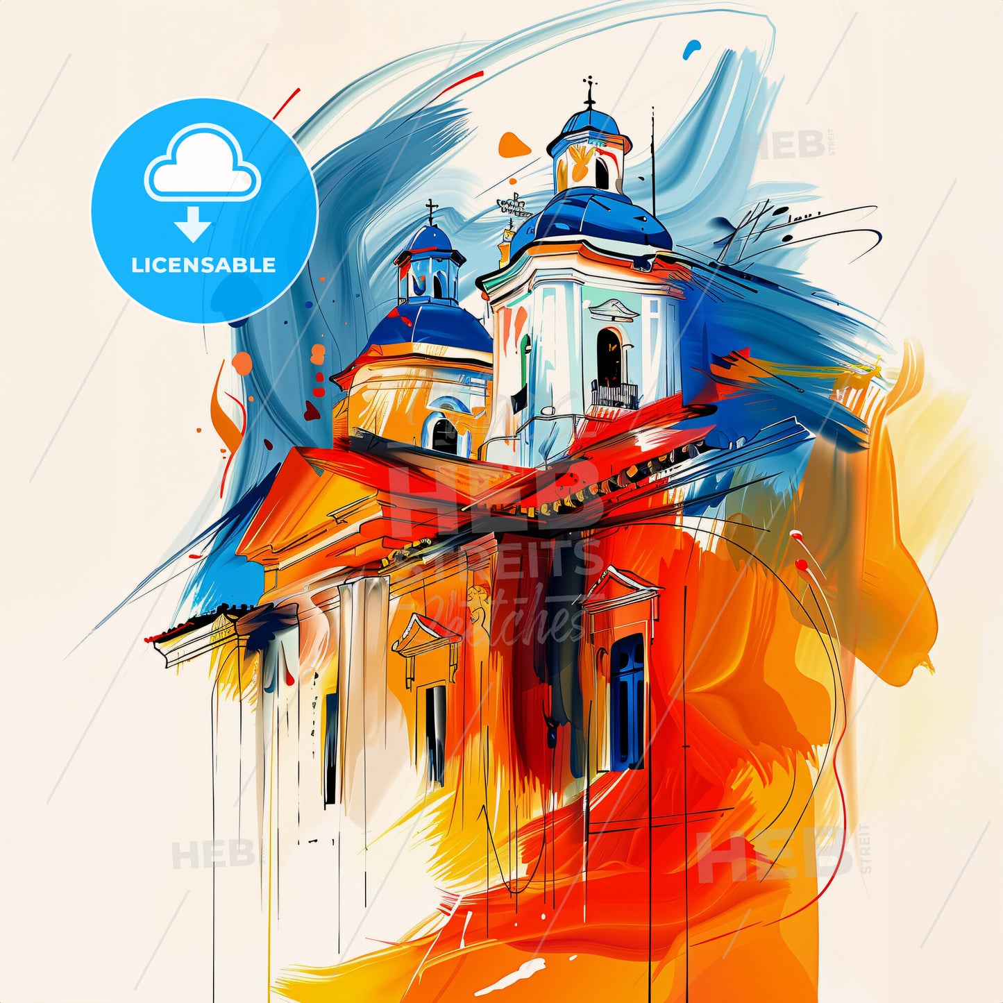 Vibrant Santiago De Cuba, Cuba - A Painting Of A Building With A Colorful Background