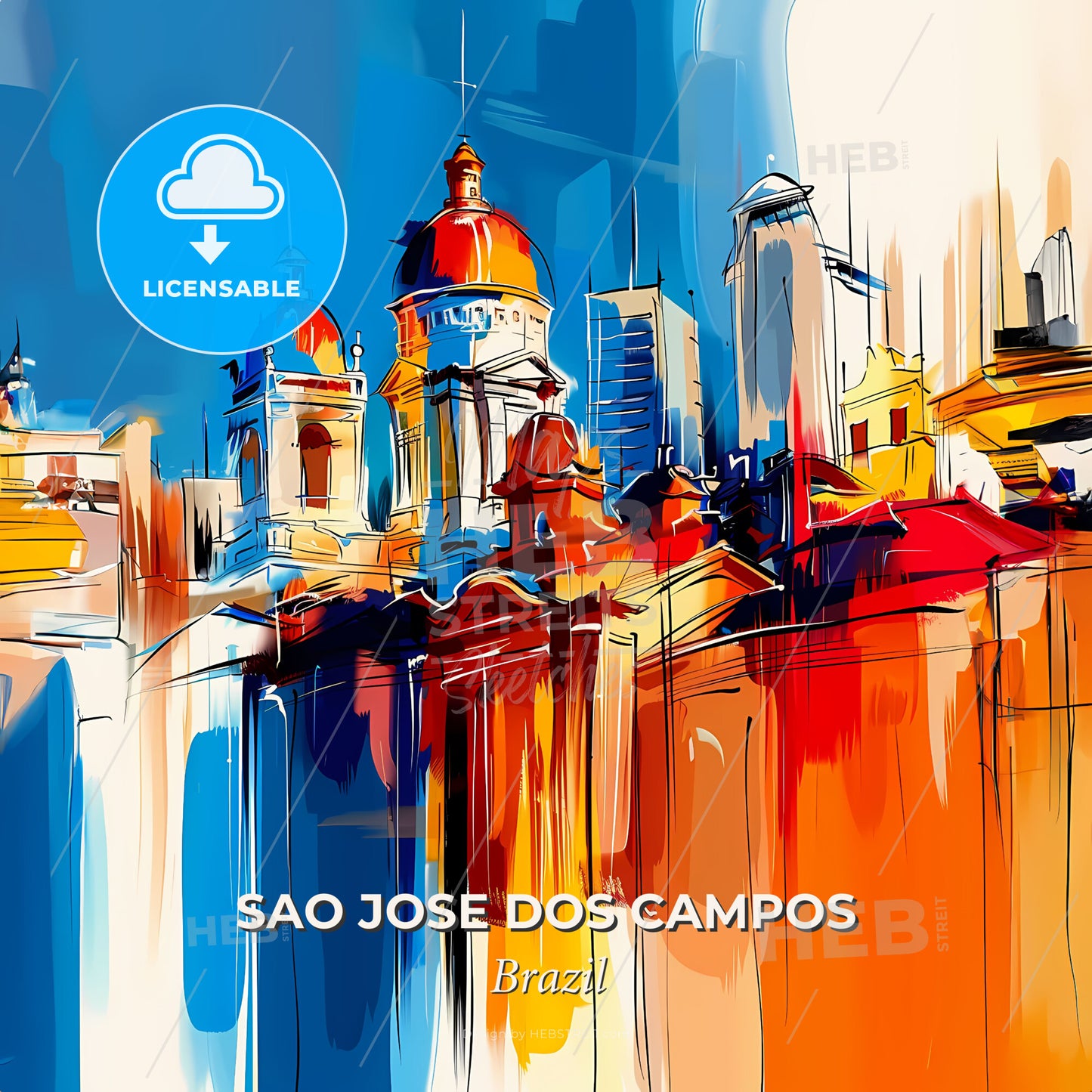 Vibrant Sao Jose Dos Campos, Brazil - A Painting Of A City - Square format print template
