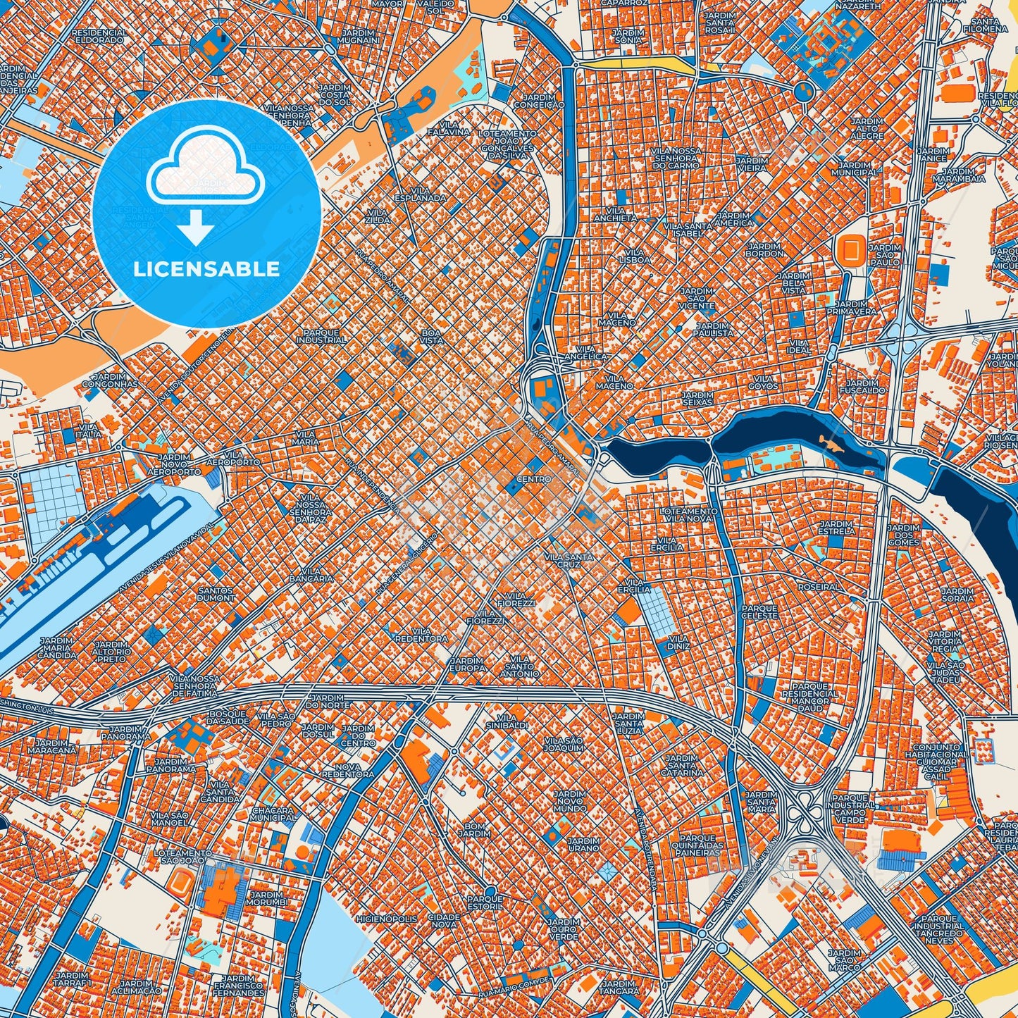 Colorful Sao Jose do Rio Preto Street Map with Labels and Buildings