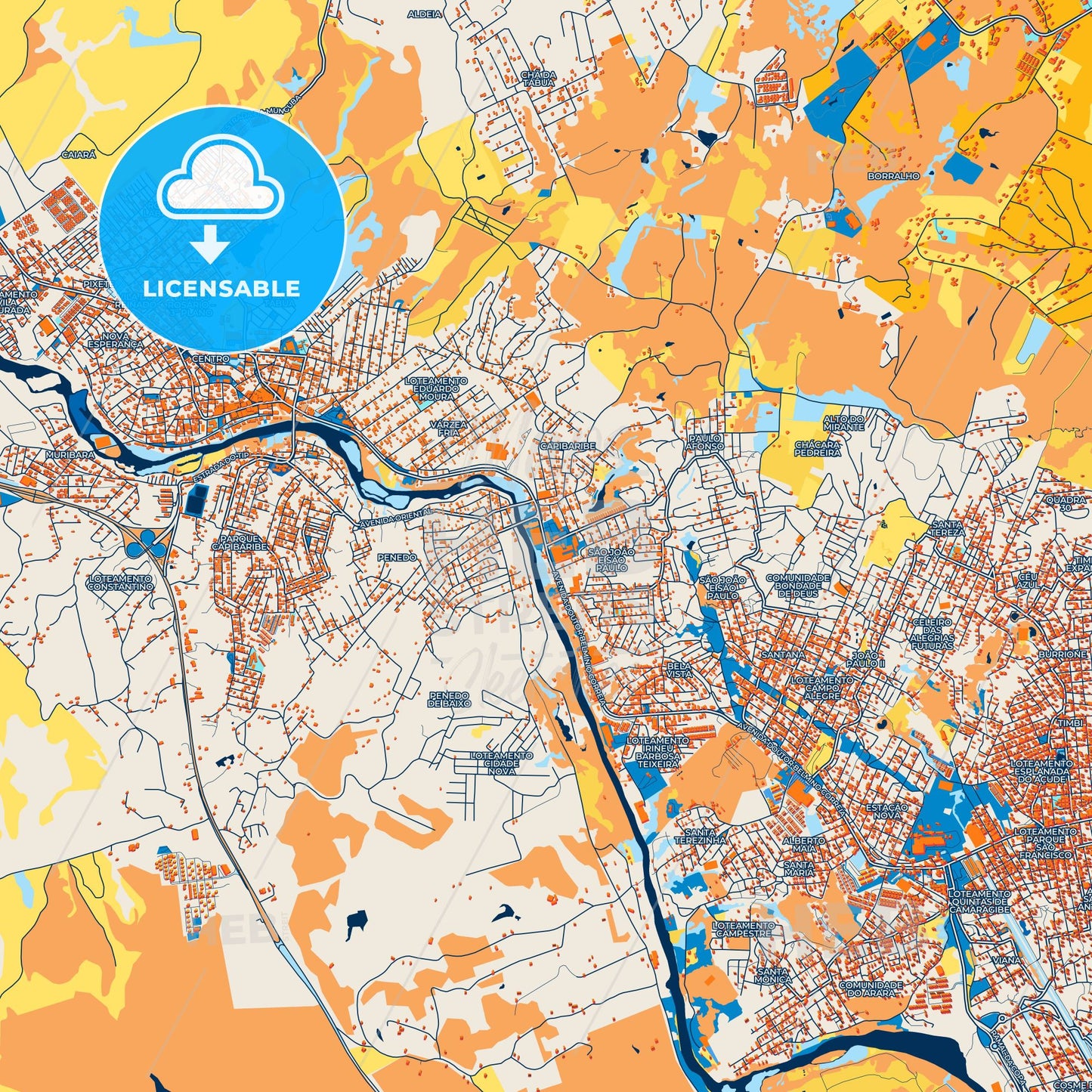 Colorful Sao Lourenco da Mata Street Map with Labels and Buildings