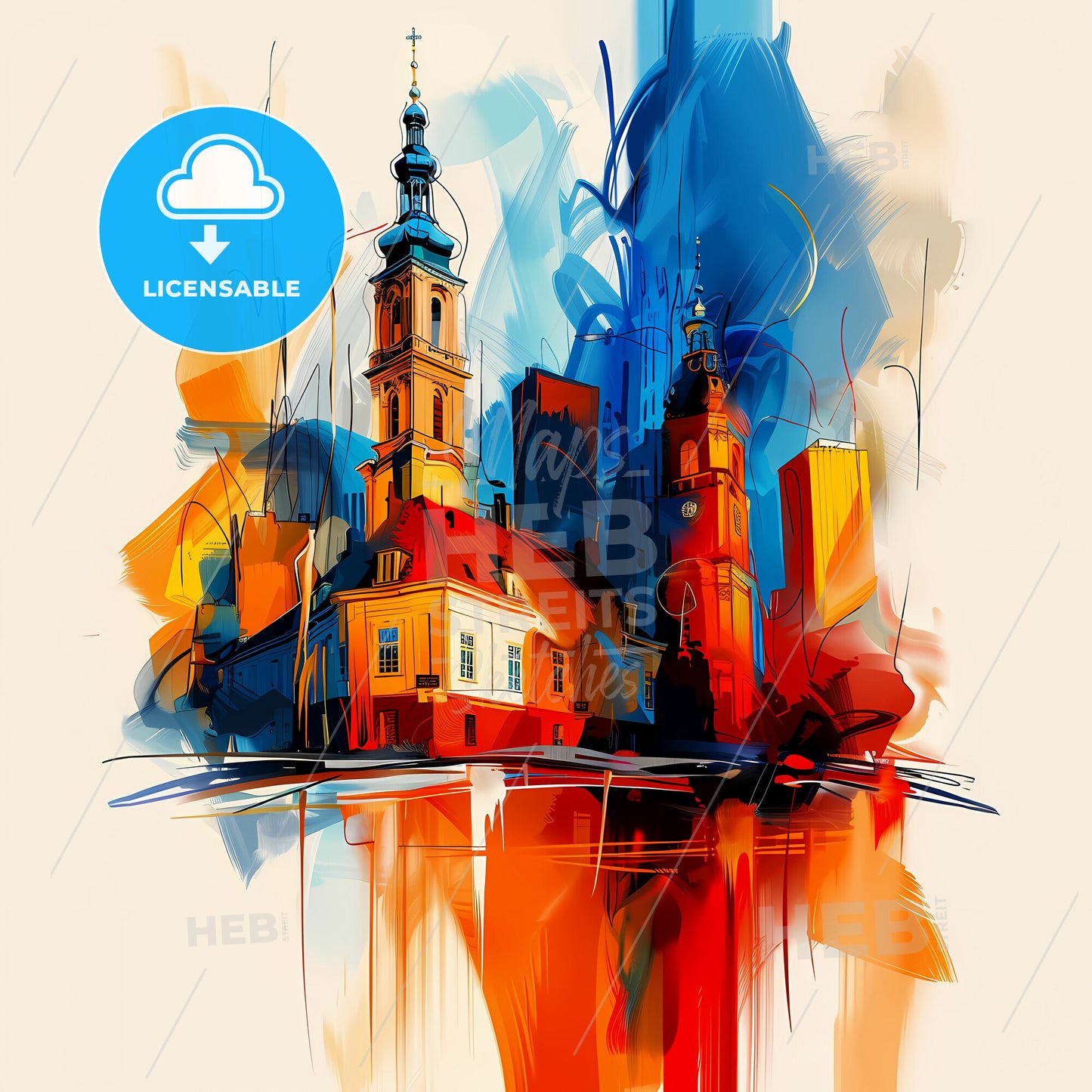 Vibrant Schiedam, Netherlands - A Painting Of A Building With A Tower