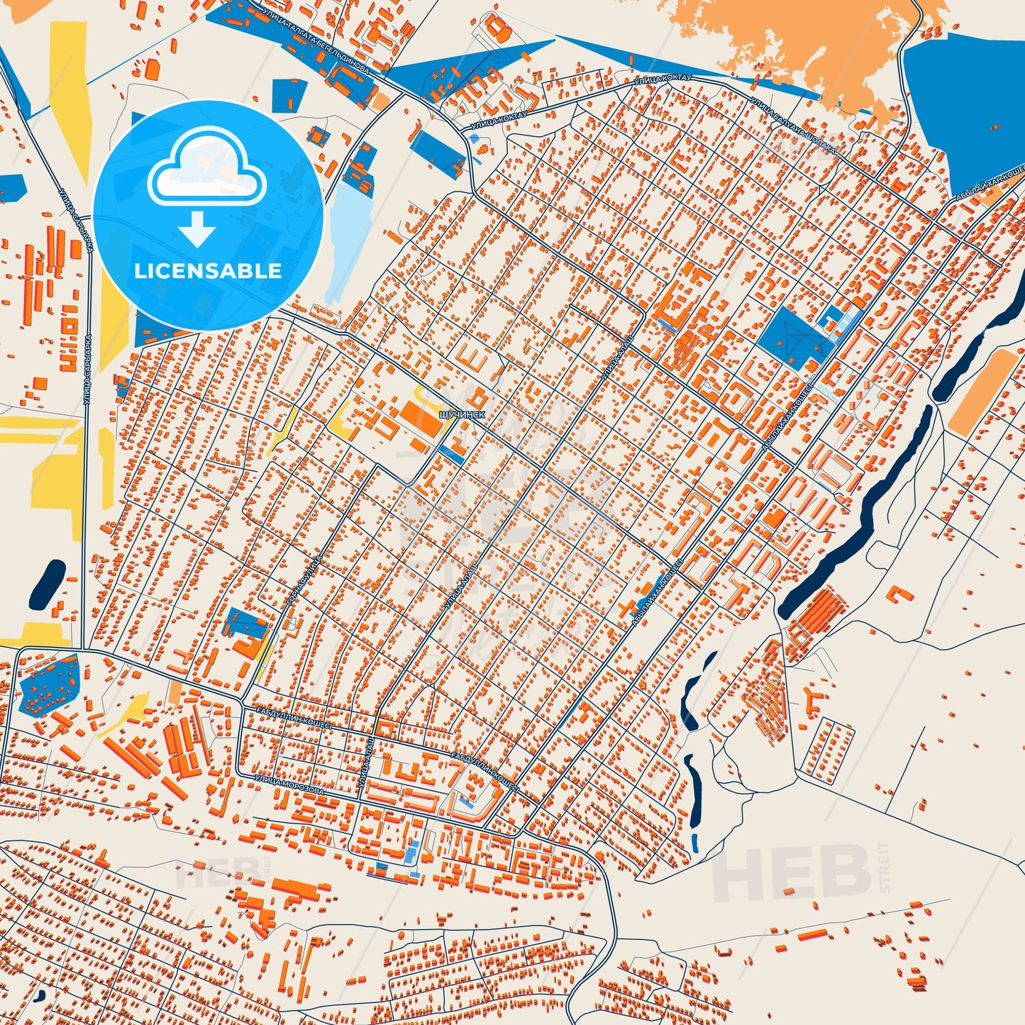 Colorful Schuchinsk Street Map with Labels and Buildings