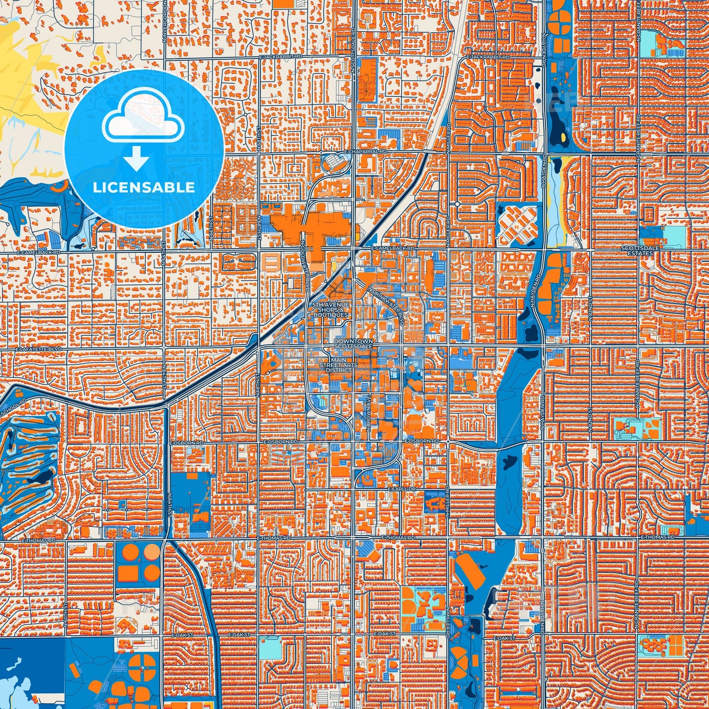 Colorful Scottsdale Street Map with Labels and Buildings