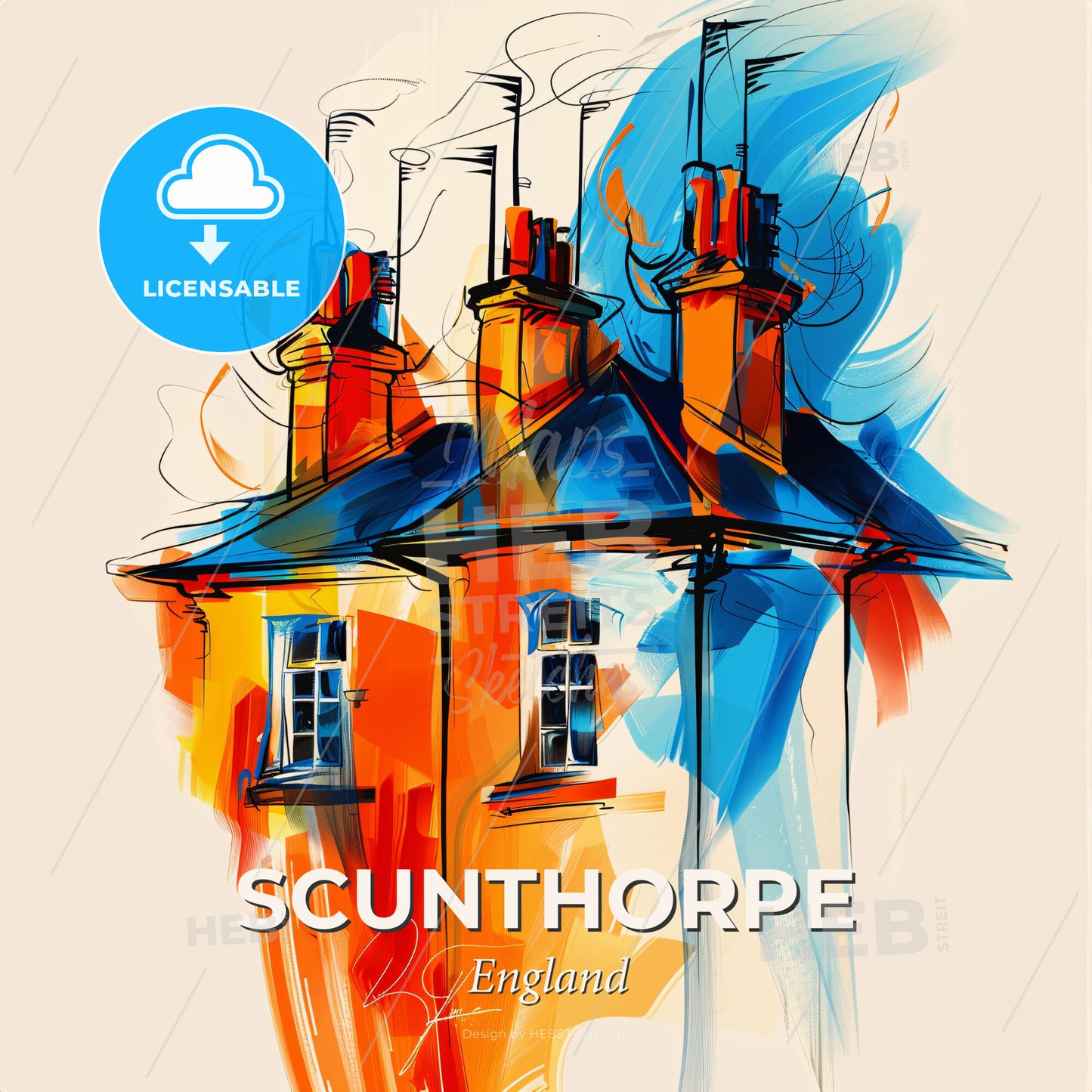 Vibrant Scunthorpe, England - A Painting Of A House - Square format print template