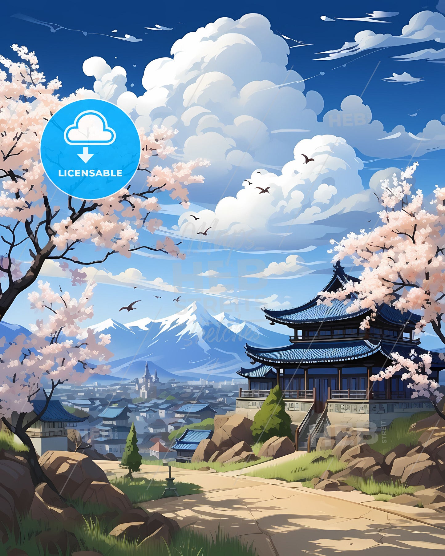 Seongnam Skyline Canvas Painting - South Korea Cityscape with Traditional Pagoda