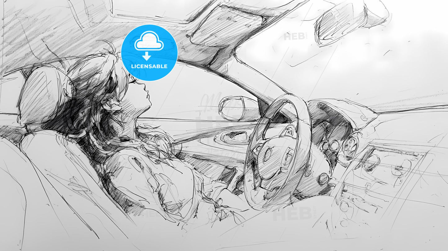 Serenity in Motion: A Captivating Sketch of Car Interior Reverie