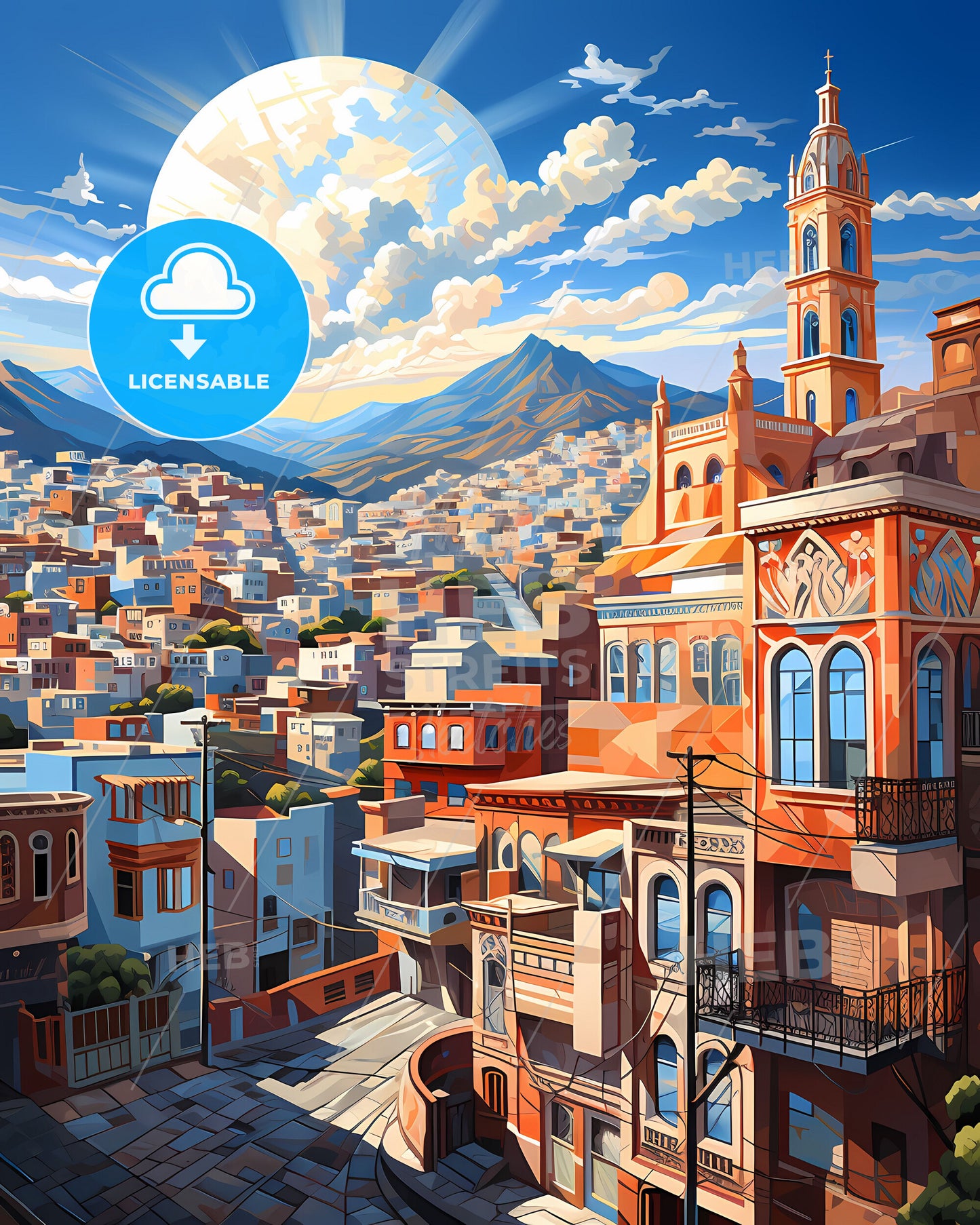 Vibrant Serra Brazil Skyline Art City Mountain Moon Painting