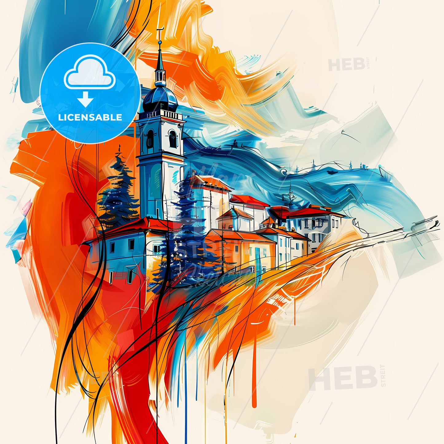 Vibrant Serravalle, San Marino - A Painting Of A Building With A Tower