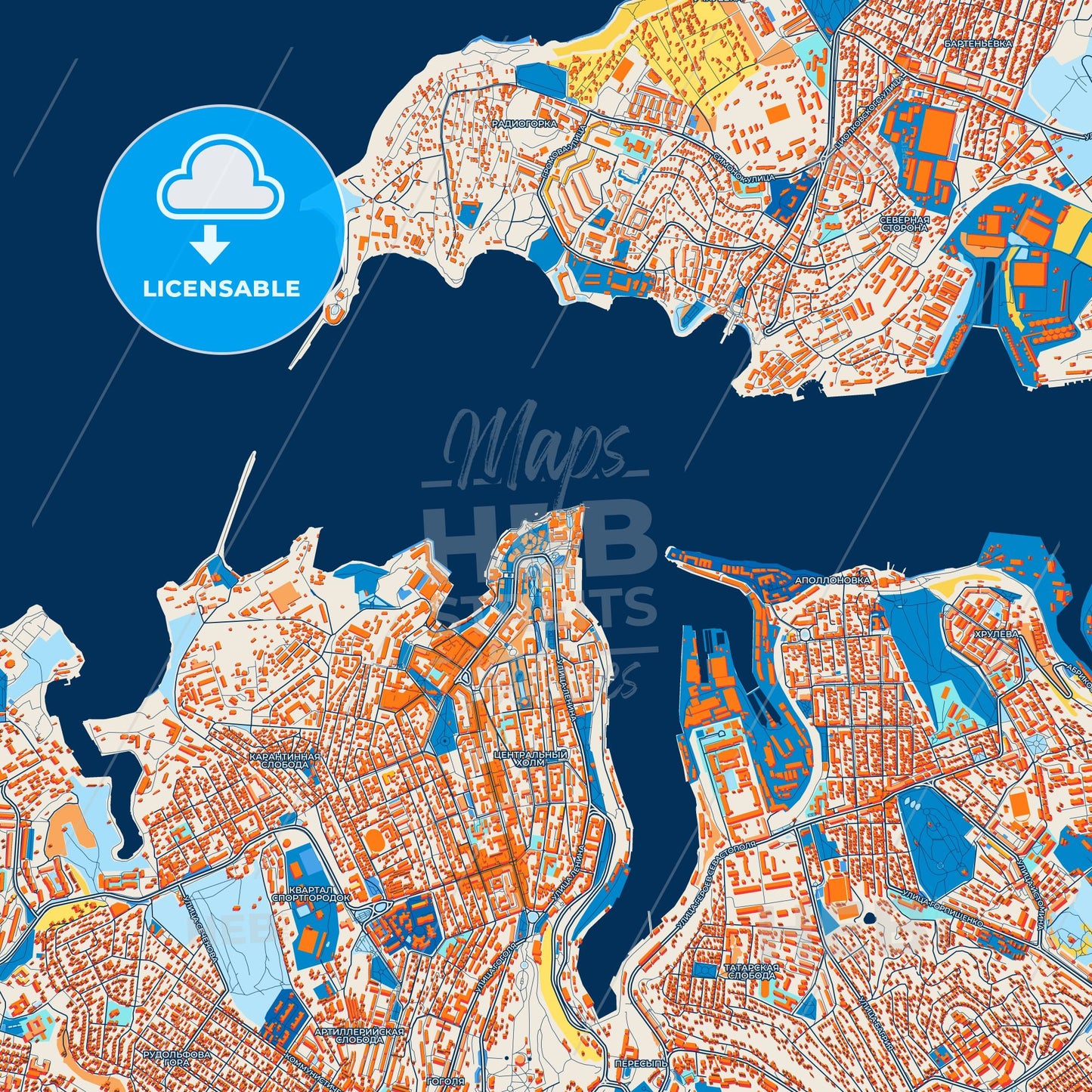 Colorful Sevastopol Street Map with Labels and Buildings