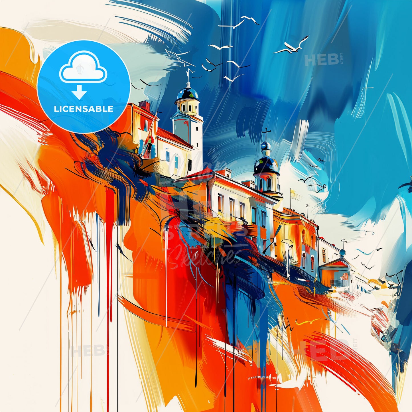 Vibrant Севастопол, Ukraine - A Painting Of A Building On A Hill