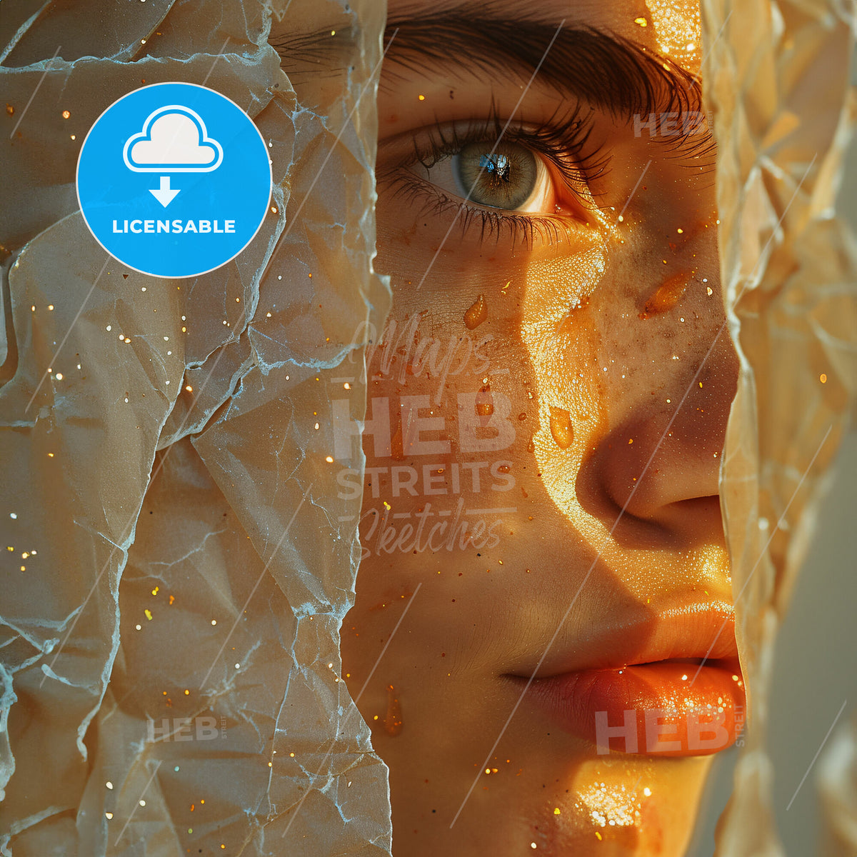 Shades of Shenanigans - A womans face with water droplets on her face