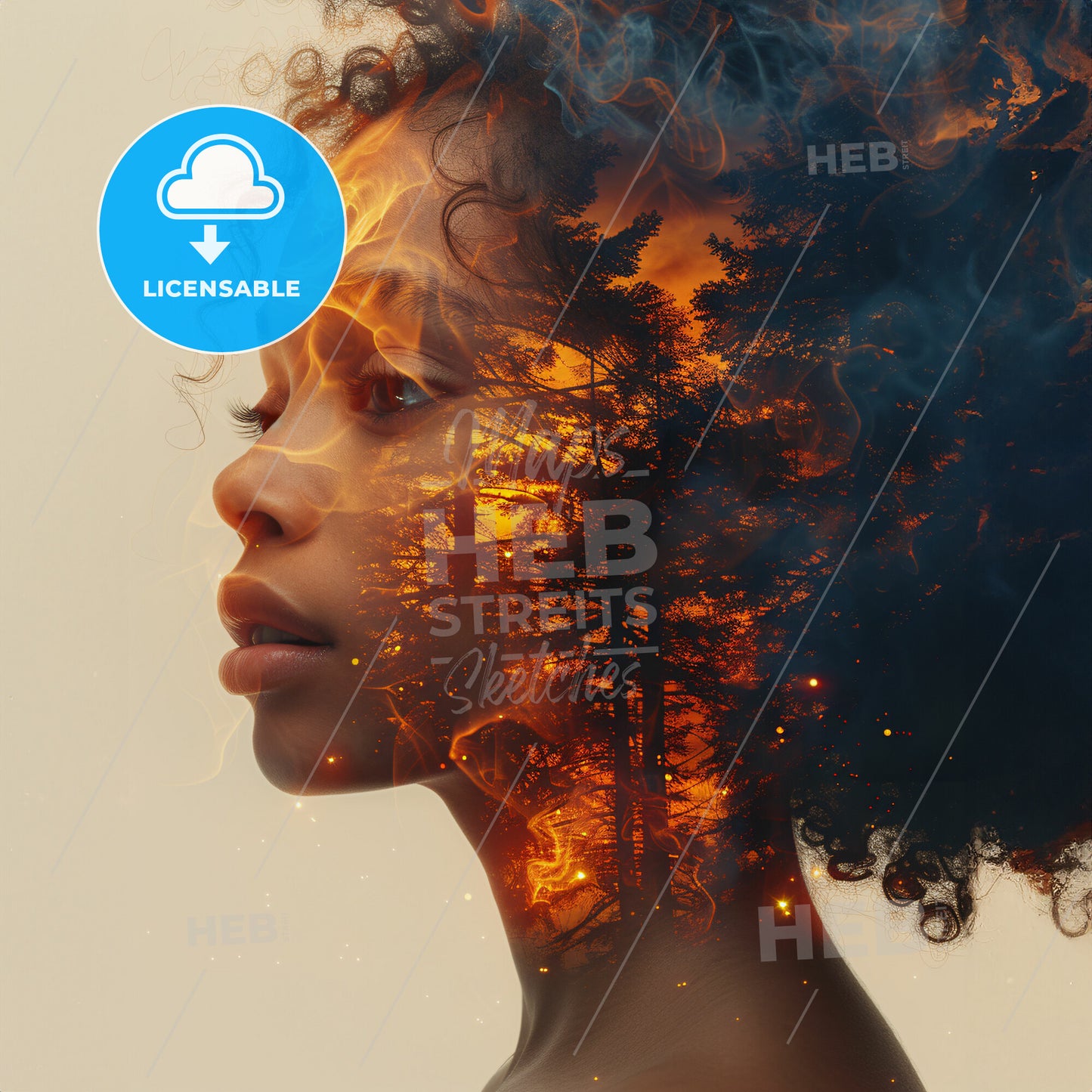 Shadows of Doubt: An Illuminated Perspective - A woman with fire and smoke