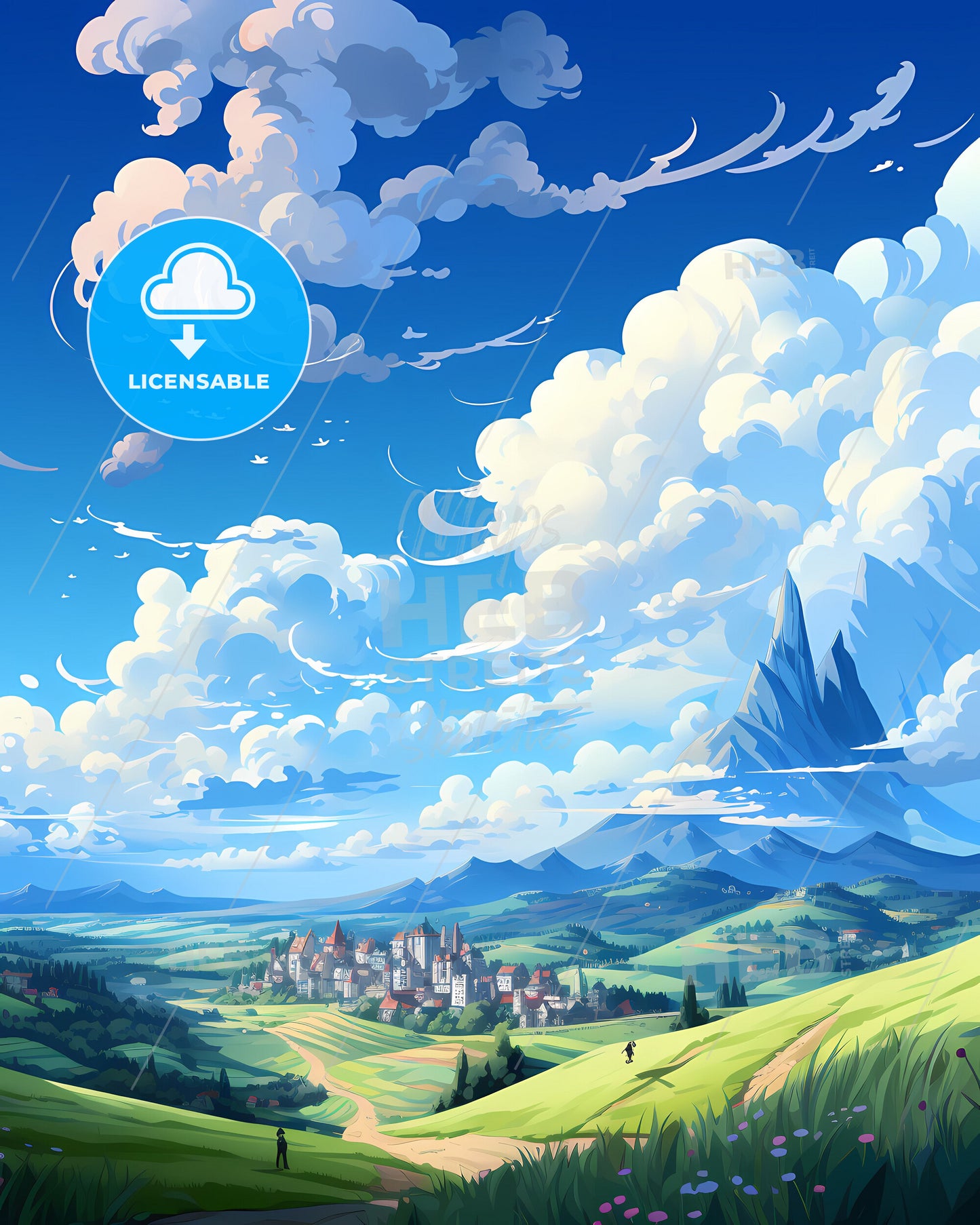 Colorful Art Painting of Siheung South Korea City Skyline with Mountains