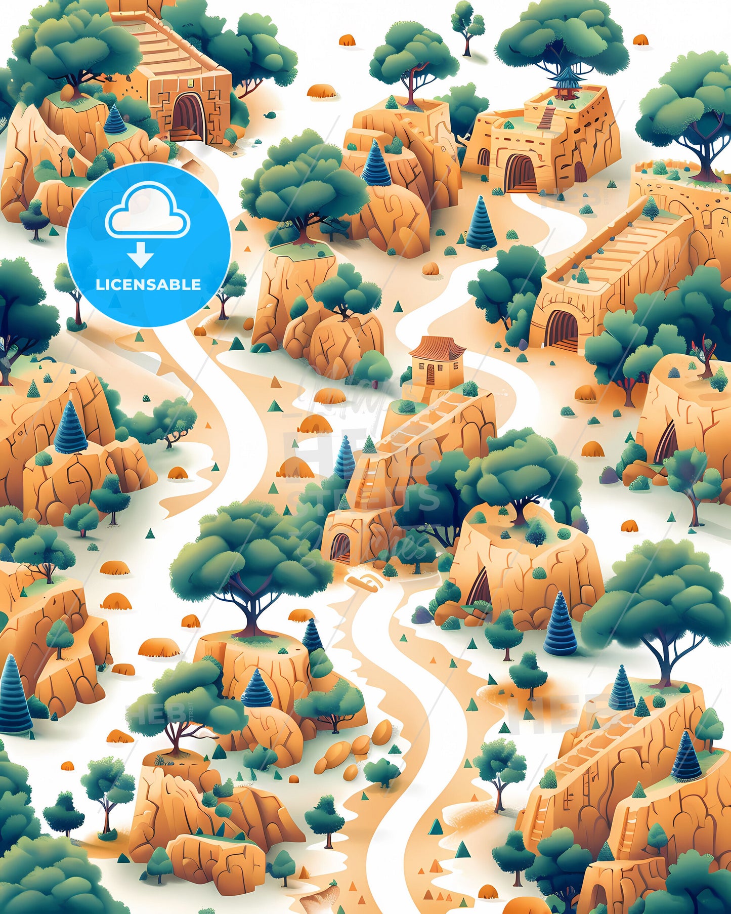Detailed Silk Road Visualization Map: Vibrant Flowchart Painting in High Resolution with Mountain Town Detailing