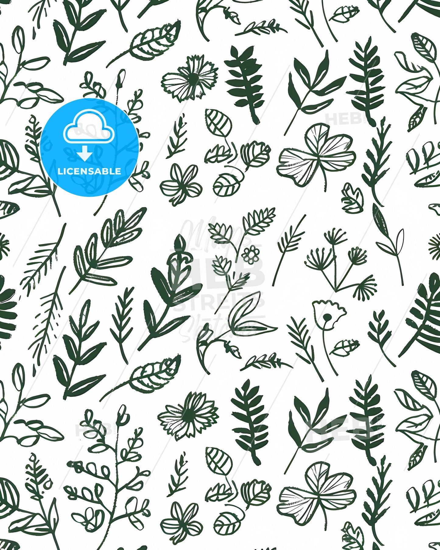 Modern, abstract seamless pattern with colorful hand drawn leaves and flowers