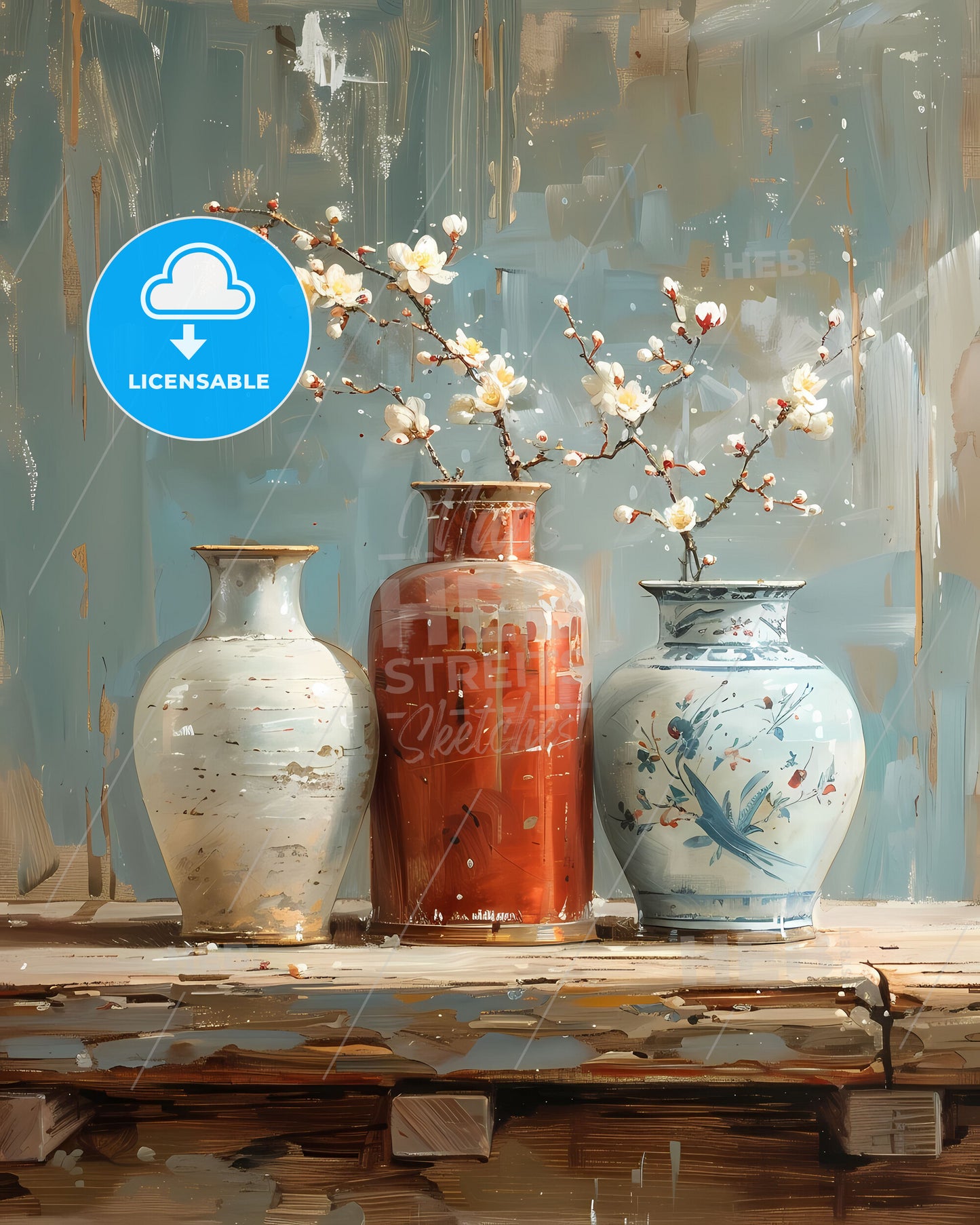 Still Life Painting with Flowers, Triadic Color Harmony, Cantilever Composition, Vibrant Art