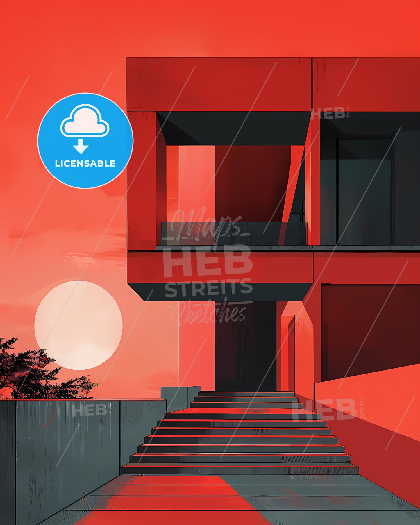 Brute architecture, abstract composition, digital painting, minimalistic building, vibrant surrealism