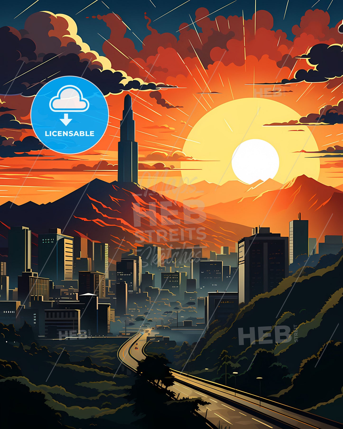 Sincelejo Colombia Skyline Artistic Cityscape Mountains Sun