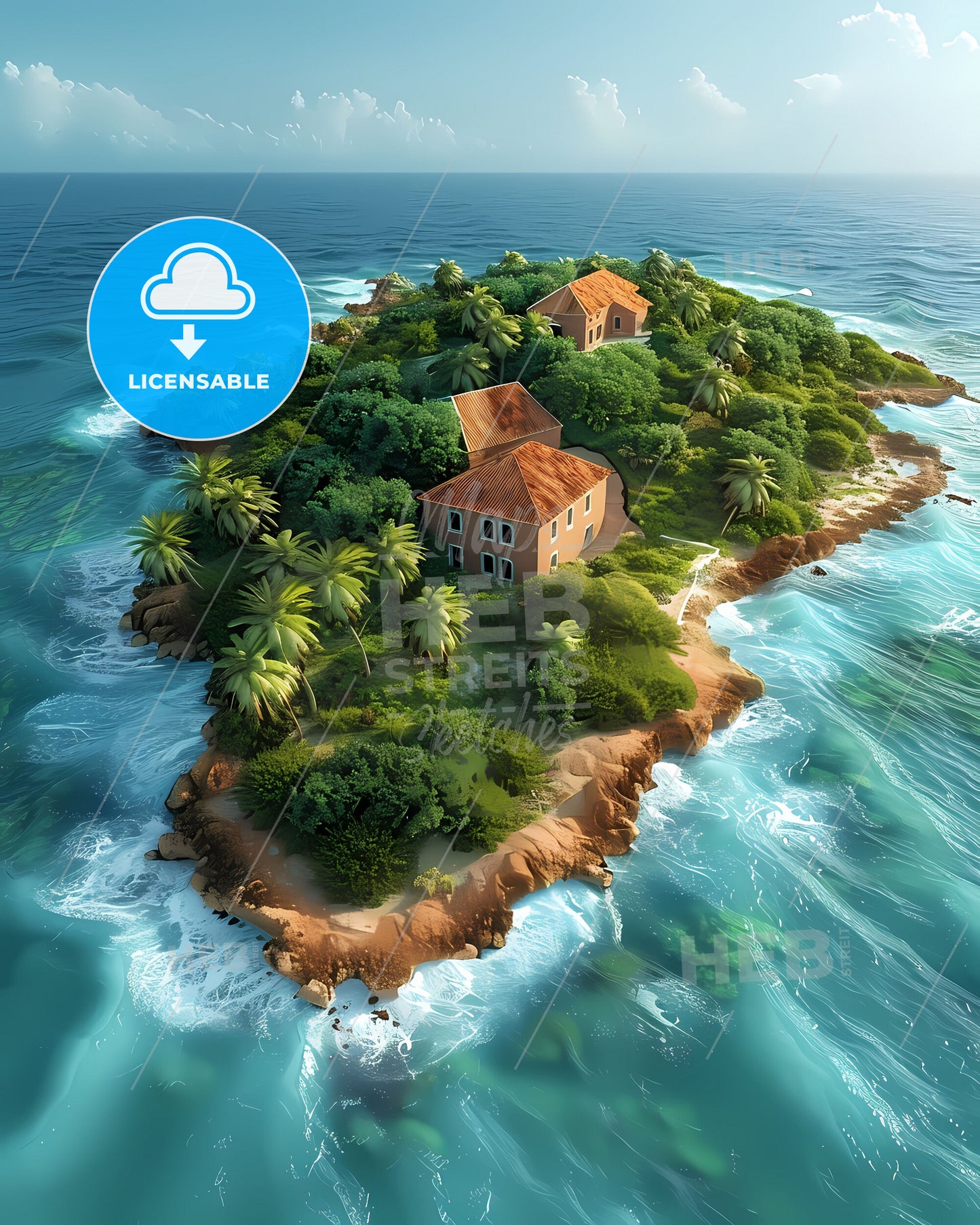 Vibrant Artistic Painting Depicting Colorful Houses and Trees on Sint Eustatius Island, North America