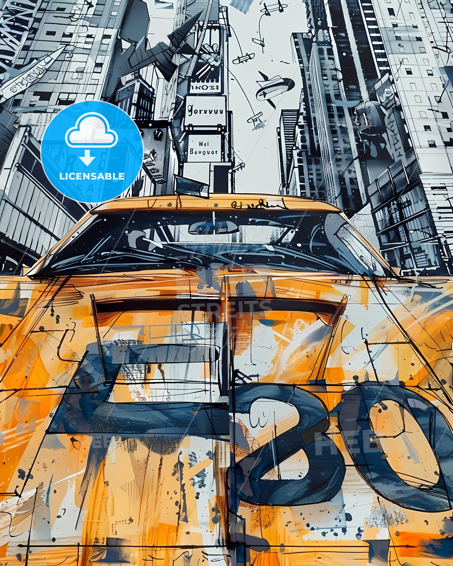 Yellow Car City Skyline Superhero Art Collage