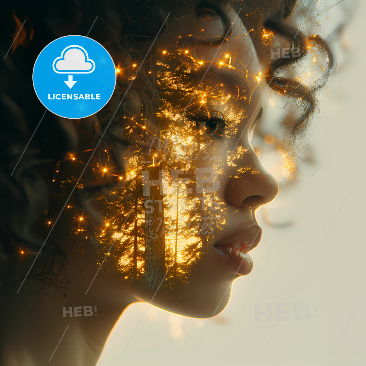 Sketches of the Surreal - A womans face with a tree and lights