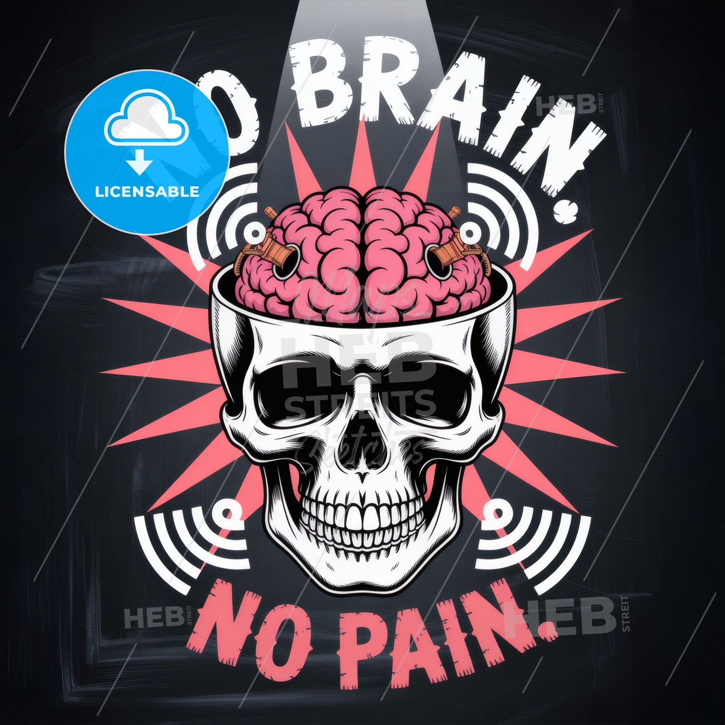 Skull with Brain Design: Emphasizing the Concept ‘No Brain, No Pain’ for Creative Artwork