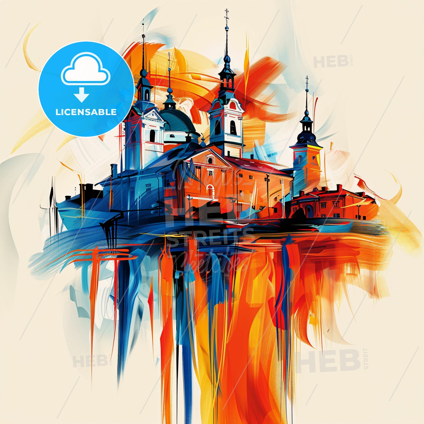 Vibrant Skövde, Sweden - A Painting Of A Building