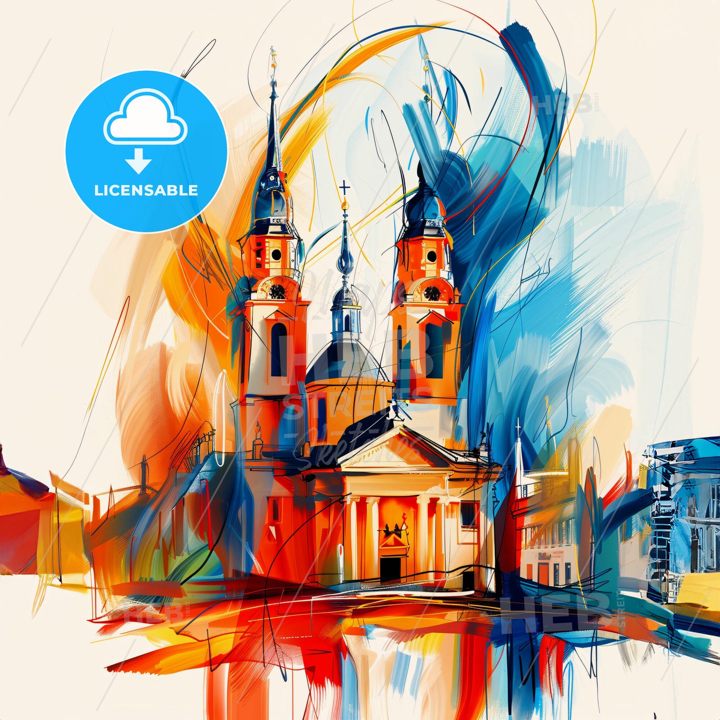 Vibrant Slough, England - A Painting Of A Building With Towers