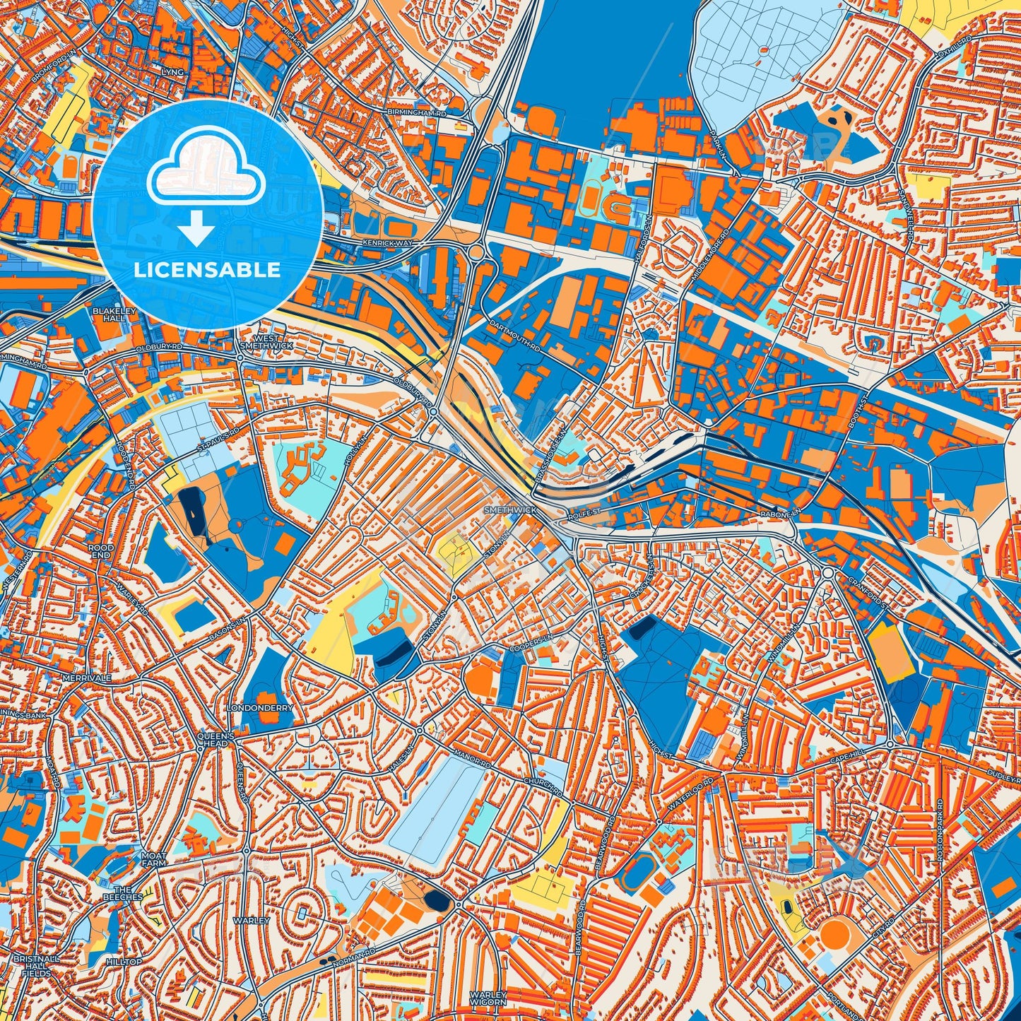 Colorful Smethwick Street Map with Labels and Buildings